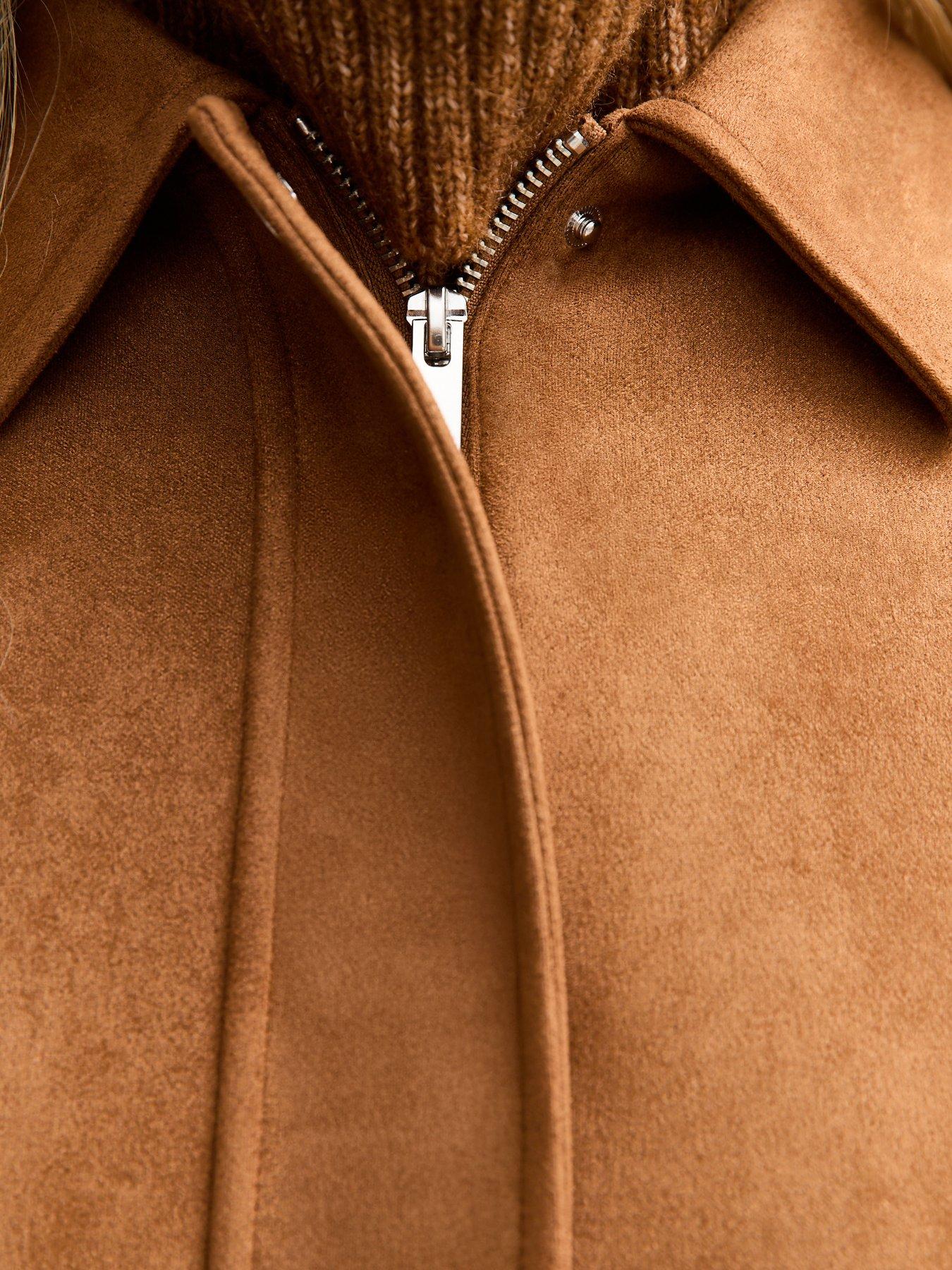 Image 6 of 6 of New Look Faux Suede Bubble Hem Jacket - Light Brown
