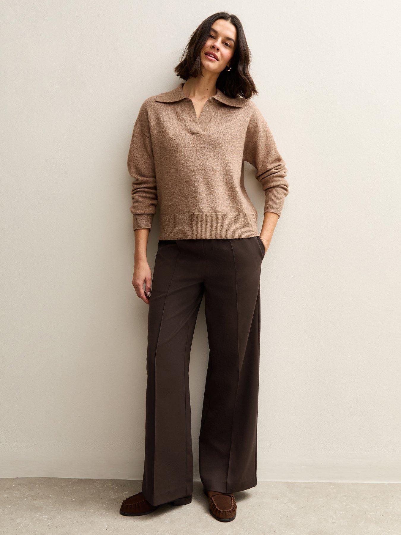 New Look Wide Leg Drawstring Trousers - Brown
