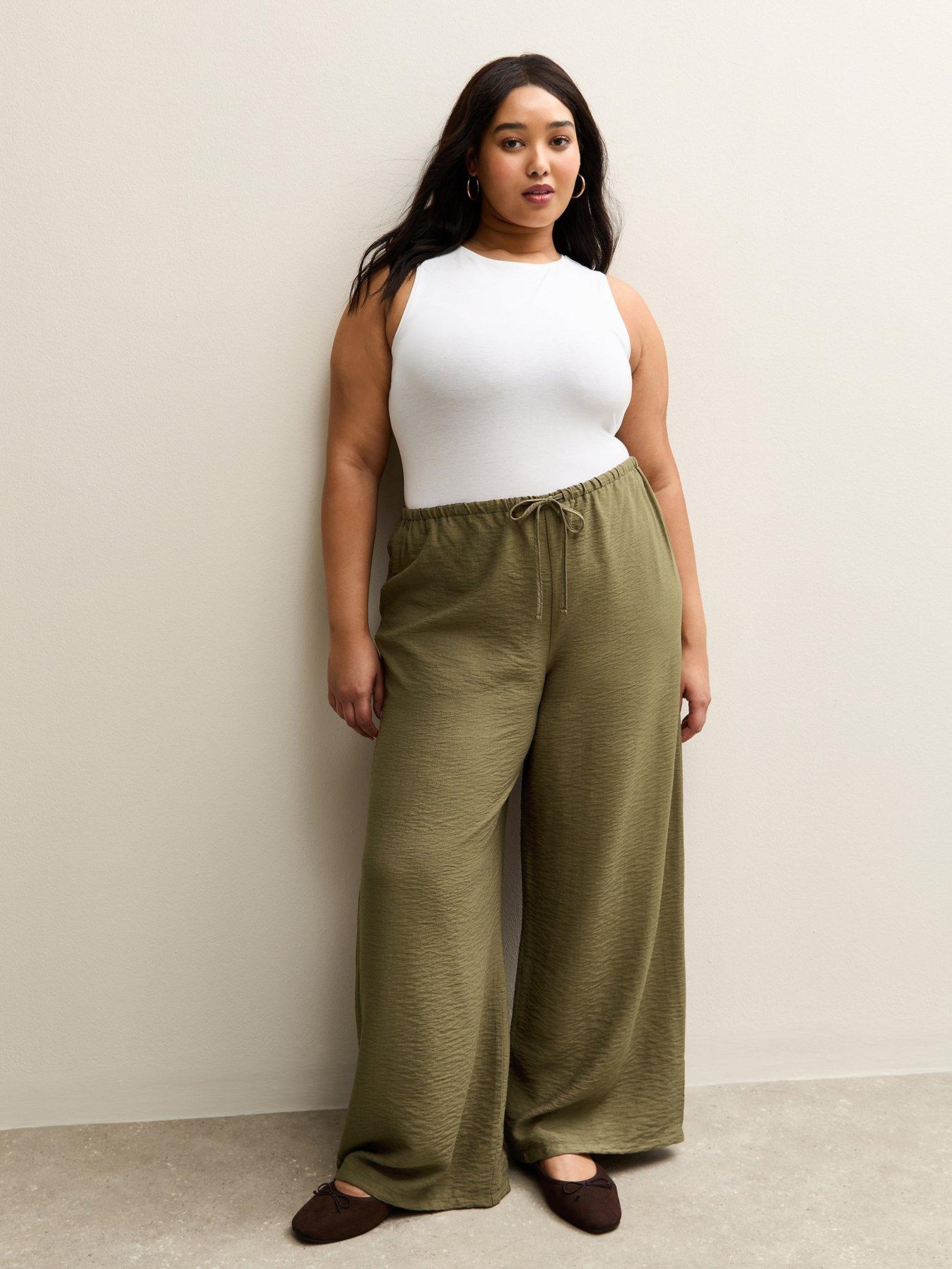 New Look Curve Wide Leg Beach Trousers - Khaki