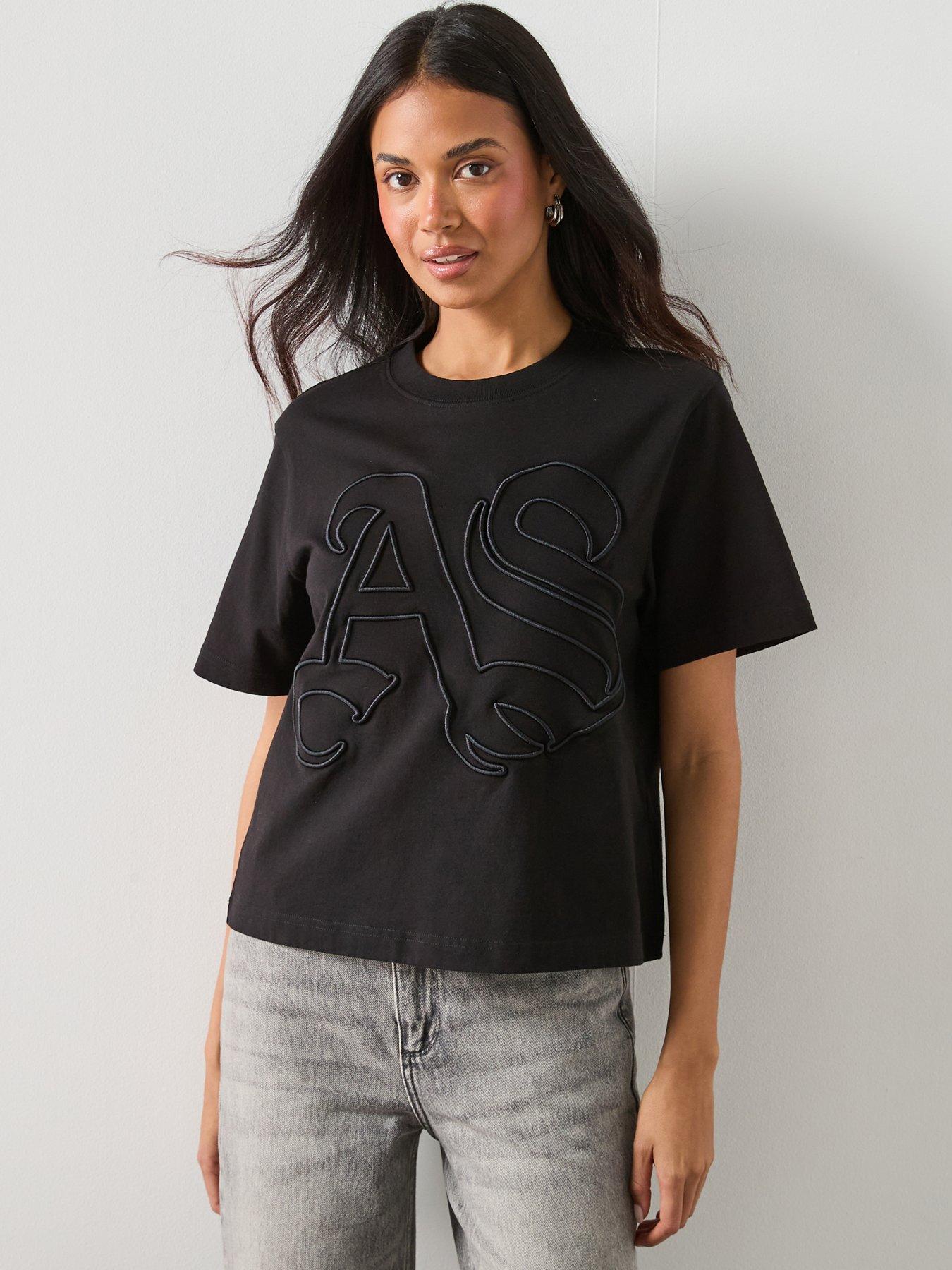 AllSaints Lisa Embossed Short Sleeve T-Shirt - Black