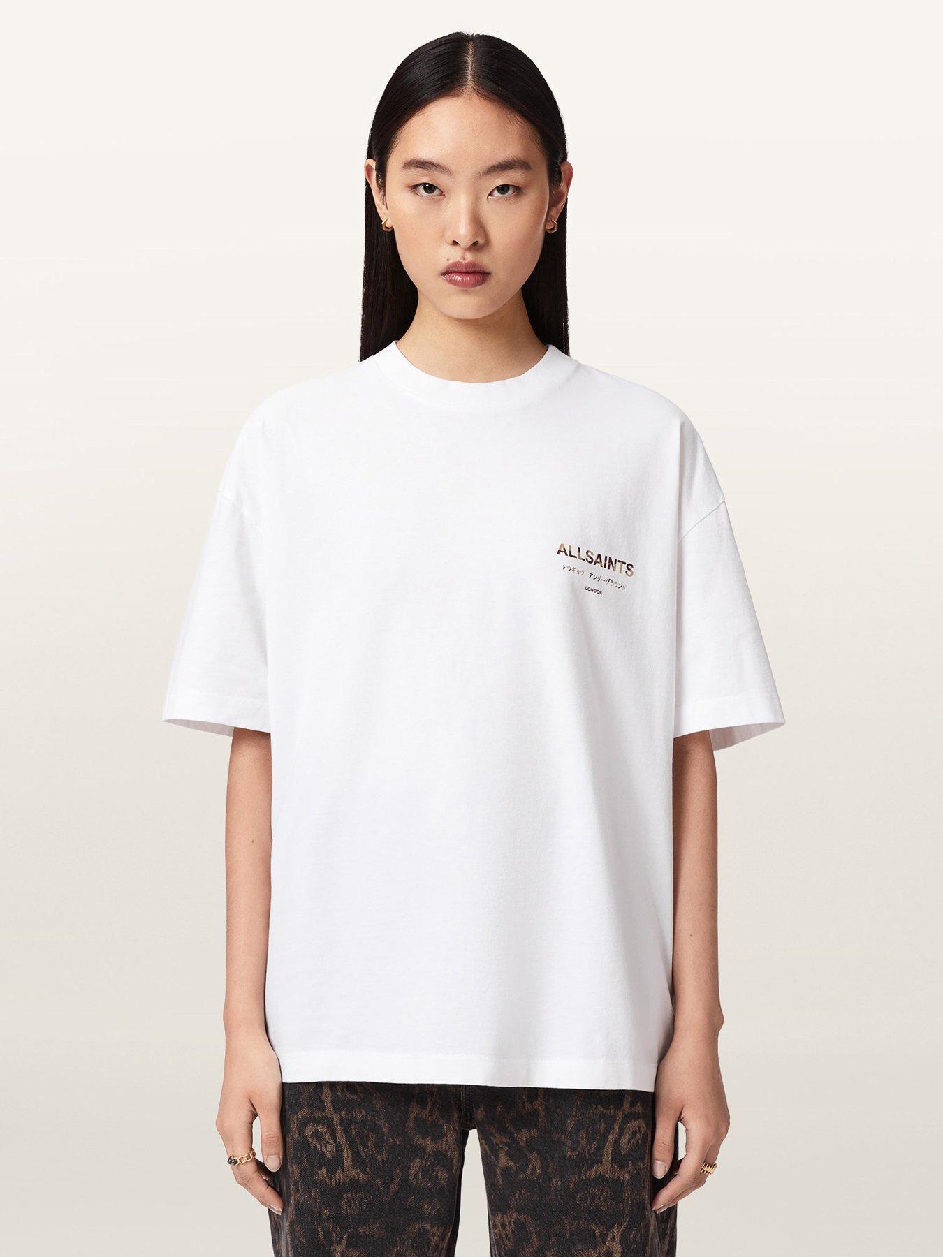 AllSaints Underground Etta T-Shirt - White/Cow Print