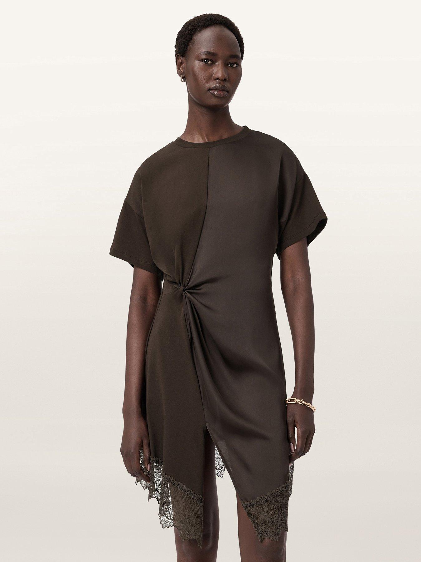 AllSaints: Lana Lace Dress - Bottle Brown