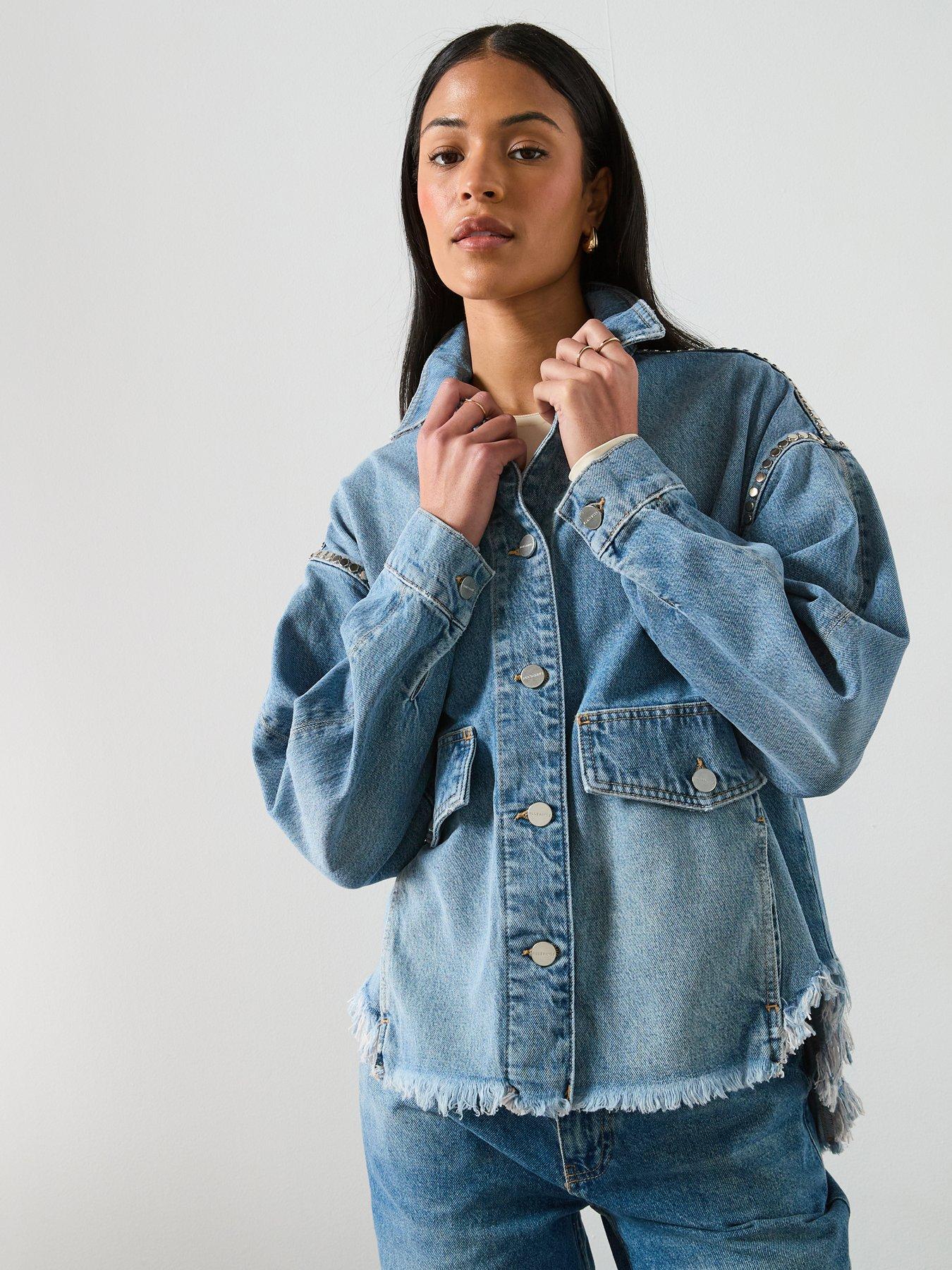 AllSaints Hettie Frayed Hem Stud Denim Shacket - Vintage Indigo