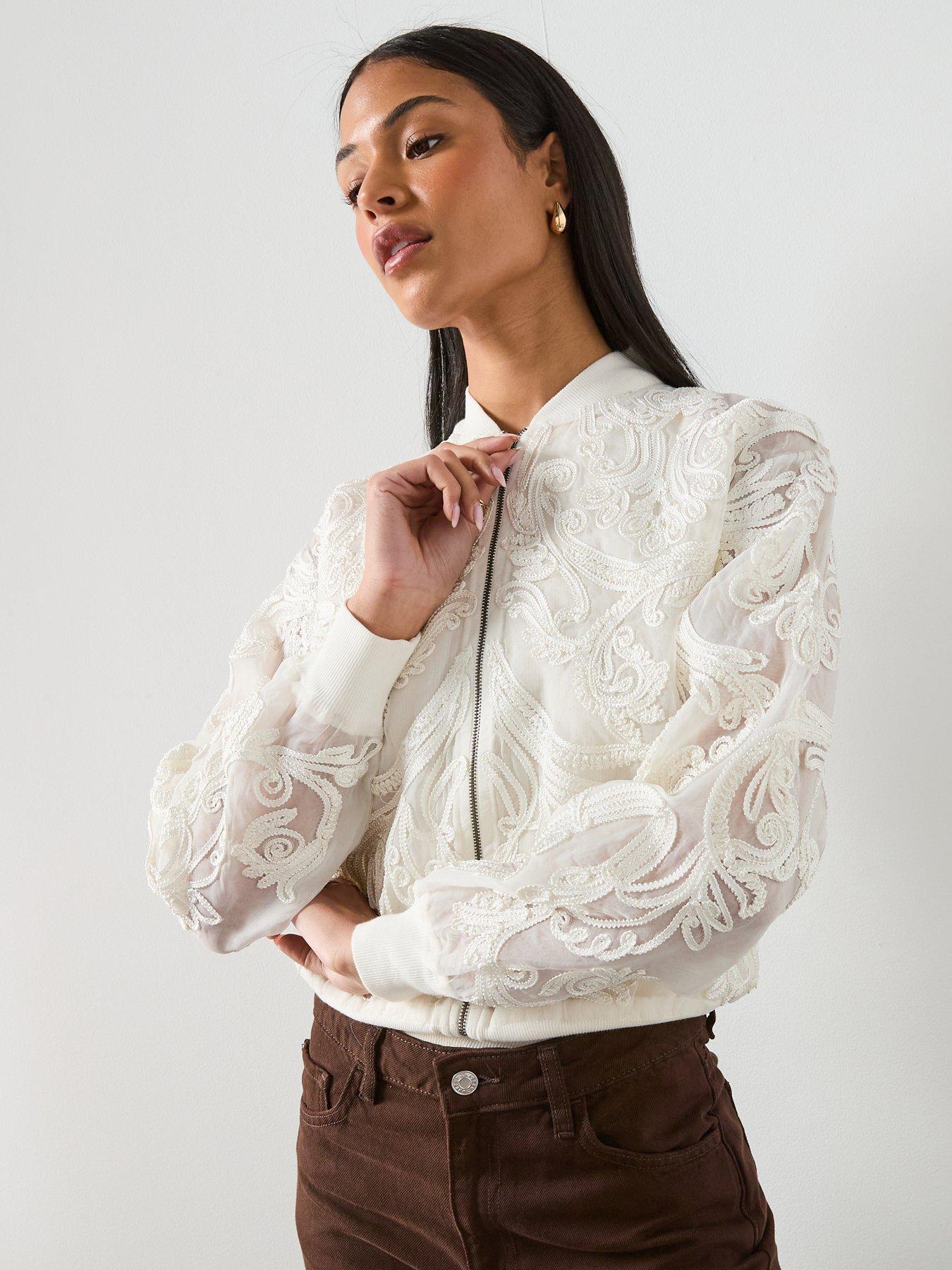 AllSaints Jade Embelished Bomber - White