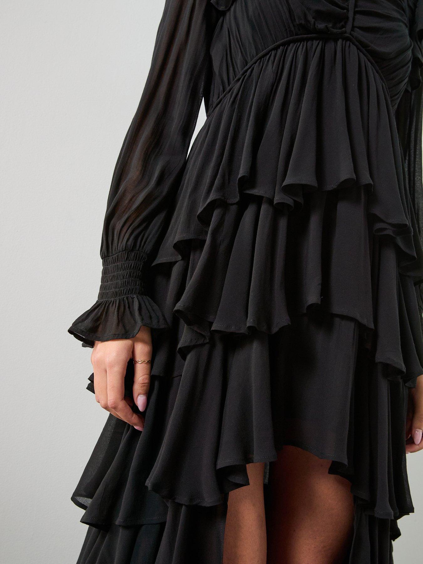 AllSaints Leila Frill Long Sleeve Maxi Dress - Black | Very