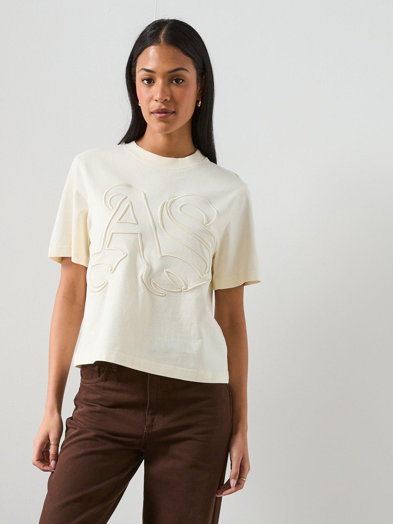 Image 5 of 6 of AllSaints Lisa Embossed Crew Neck T-Shirt - Pebble White