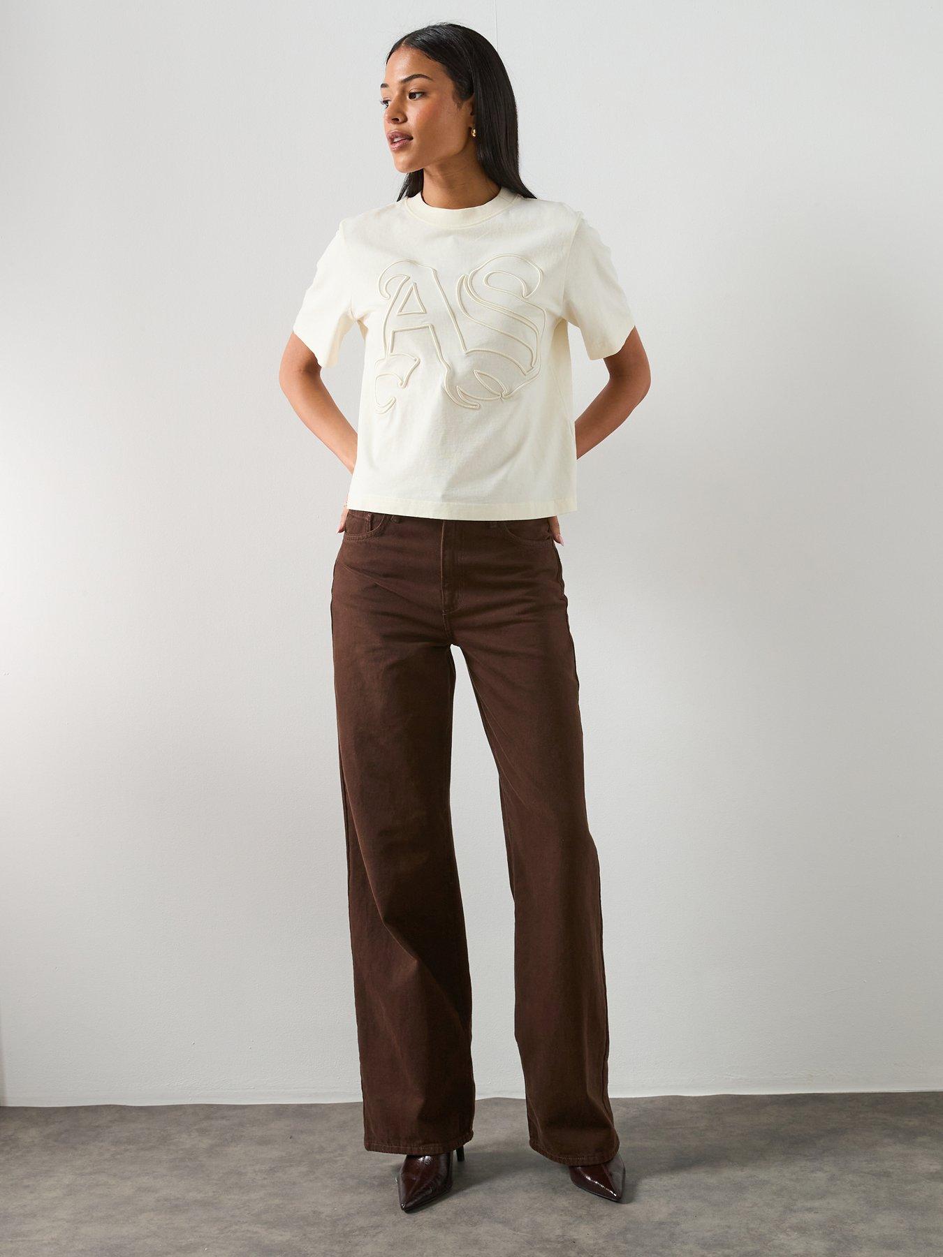 Image 6 of 6 of AllSaints Lisa Embossed Crew Neck T-Shirt - Pebble White
