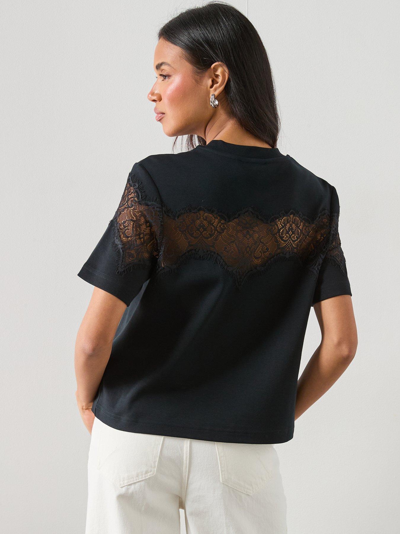 Image 2 of 6 of AllSaints Lisa Short Sleeve Lace T-Shirt - Black