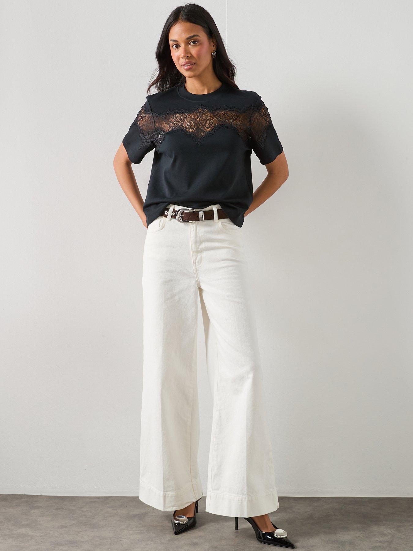 Image 3 of 6 of AllSaints Lisa Short Sleeve Lace T-Shirt - Black