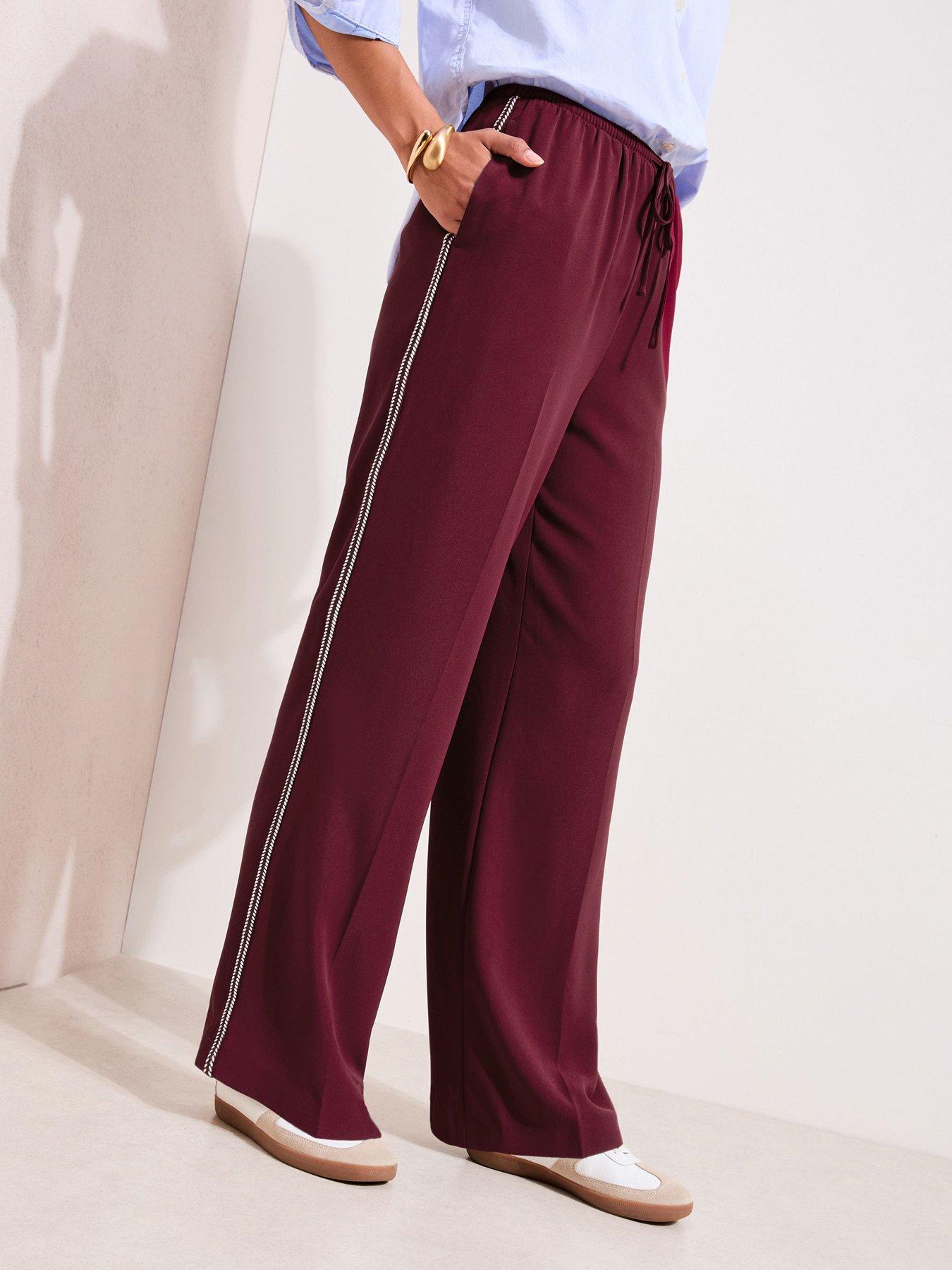 Friends Like These Crochet Side Trim Trouser - Burgundy