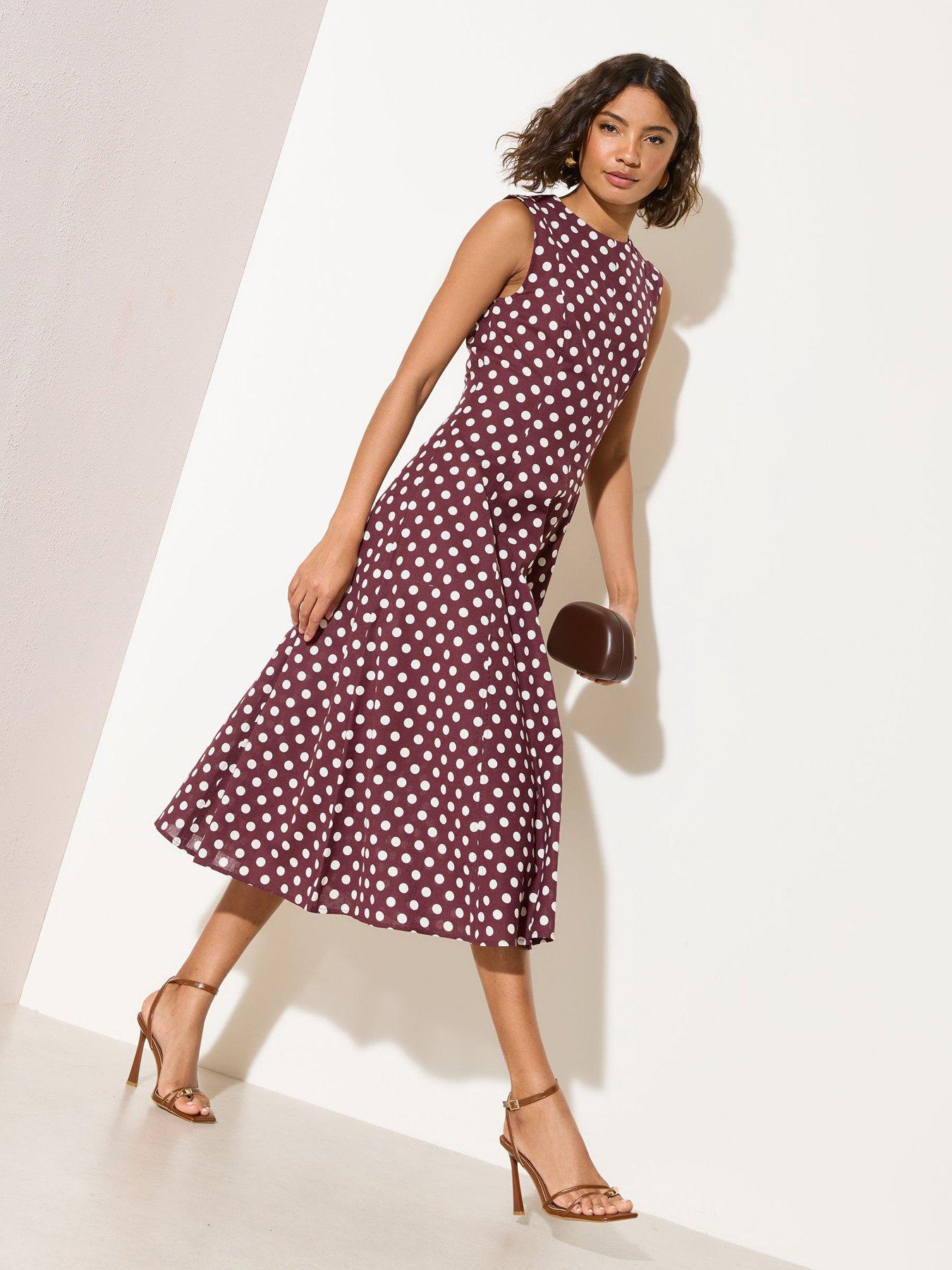 Friends Like These Linen Blend Sleeveless Princess Seam Spot Midi - Brown