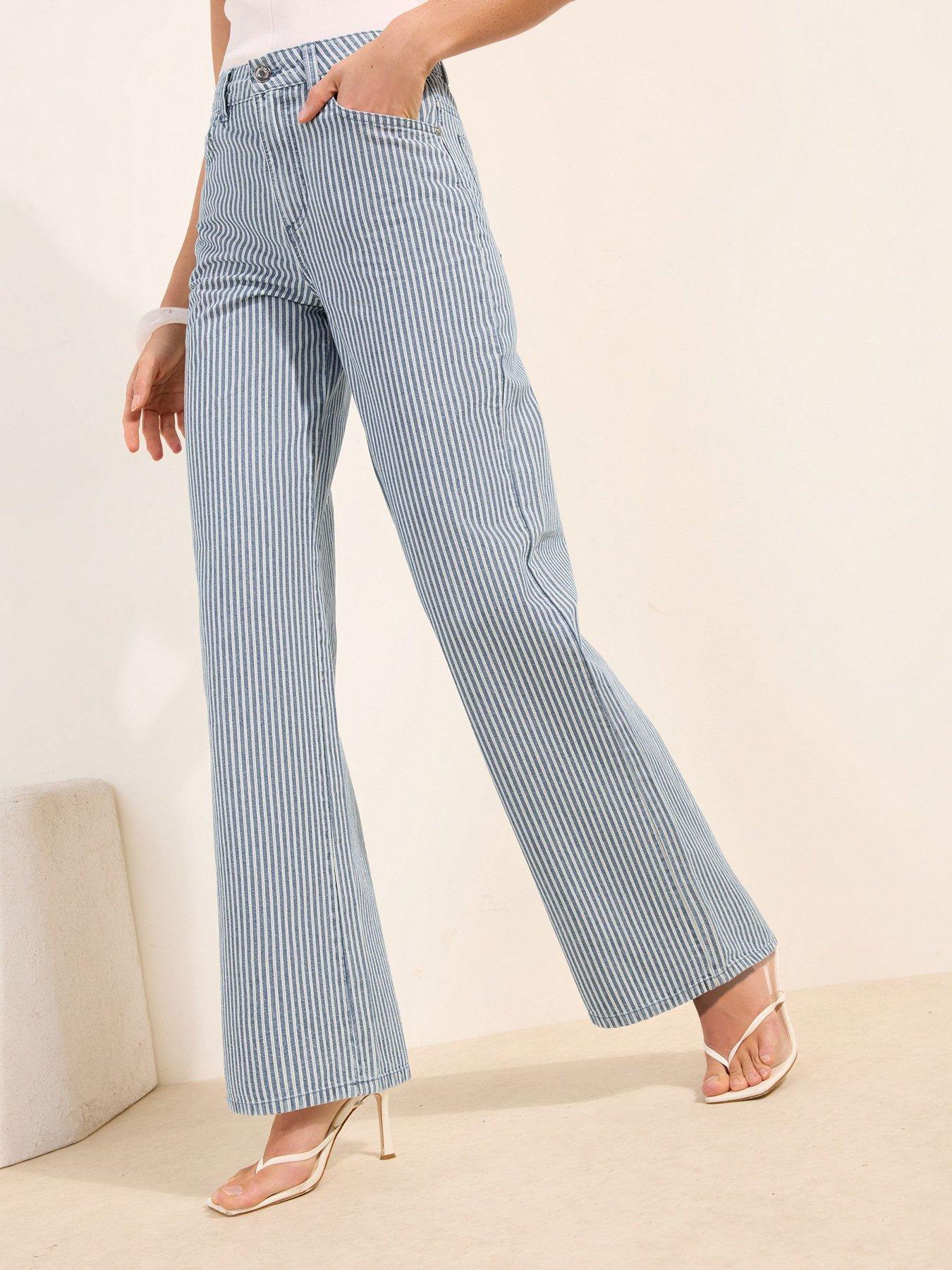 Friends Like These Stripe Everyday Wide Leg Jeans - Blue