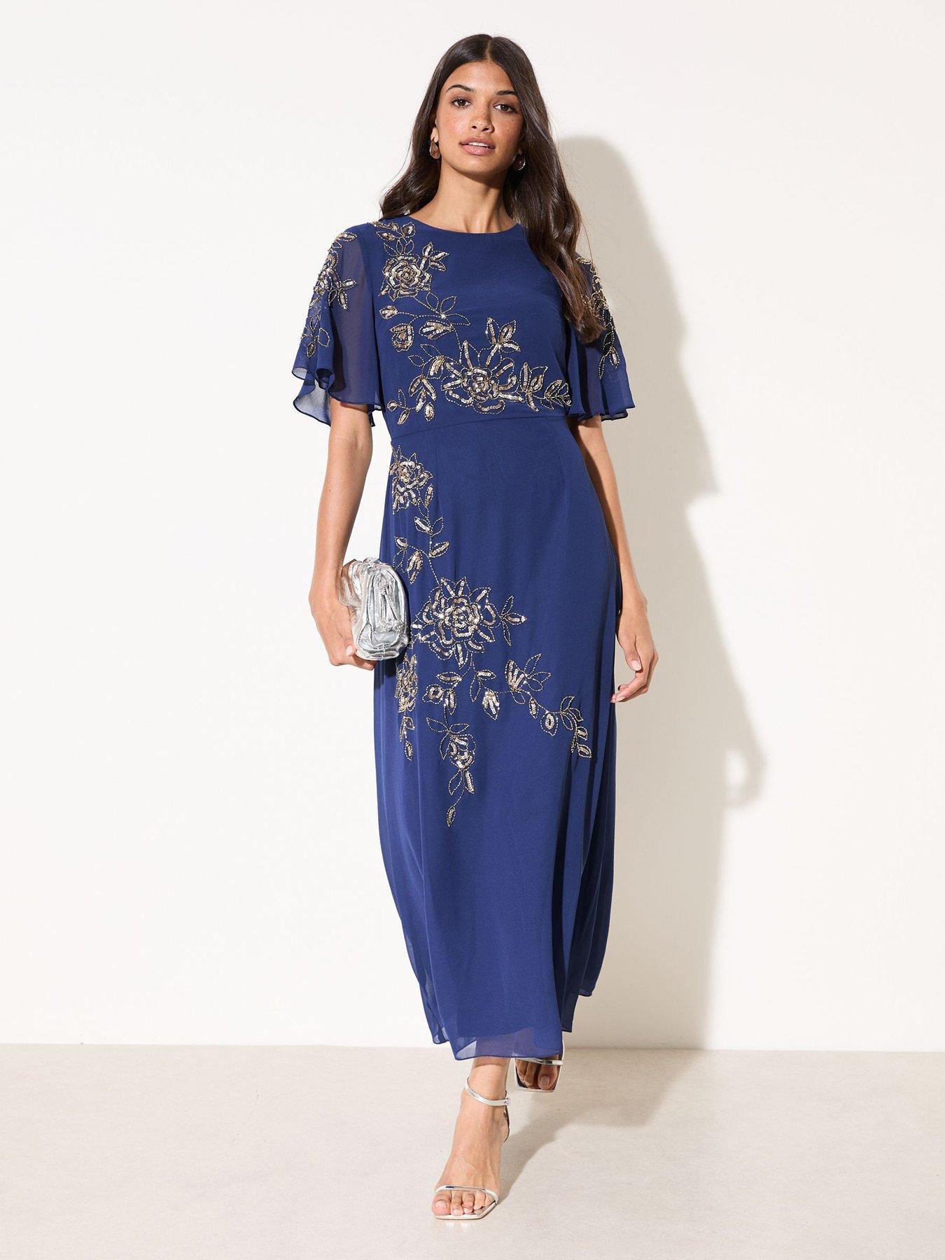 Friends Like These Short Sleeve Embellished Midi Dress - Navy