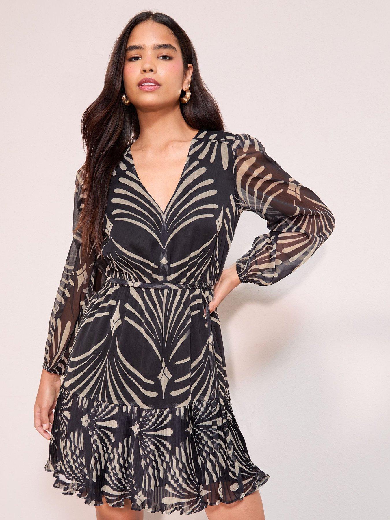 Friends Like These: Chiffon Pleat Hem Mini Dress - Black