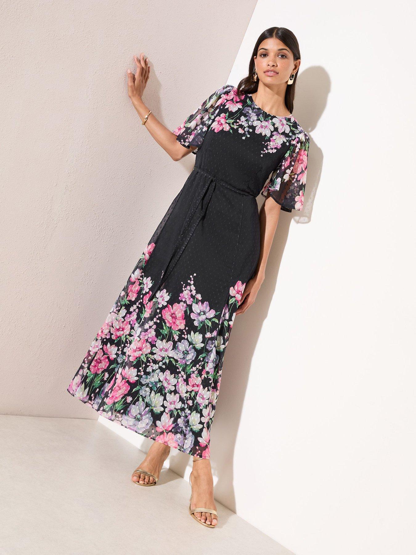 Friends Like These Chiffon Dobby Placement Print Midi - Black