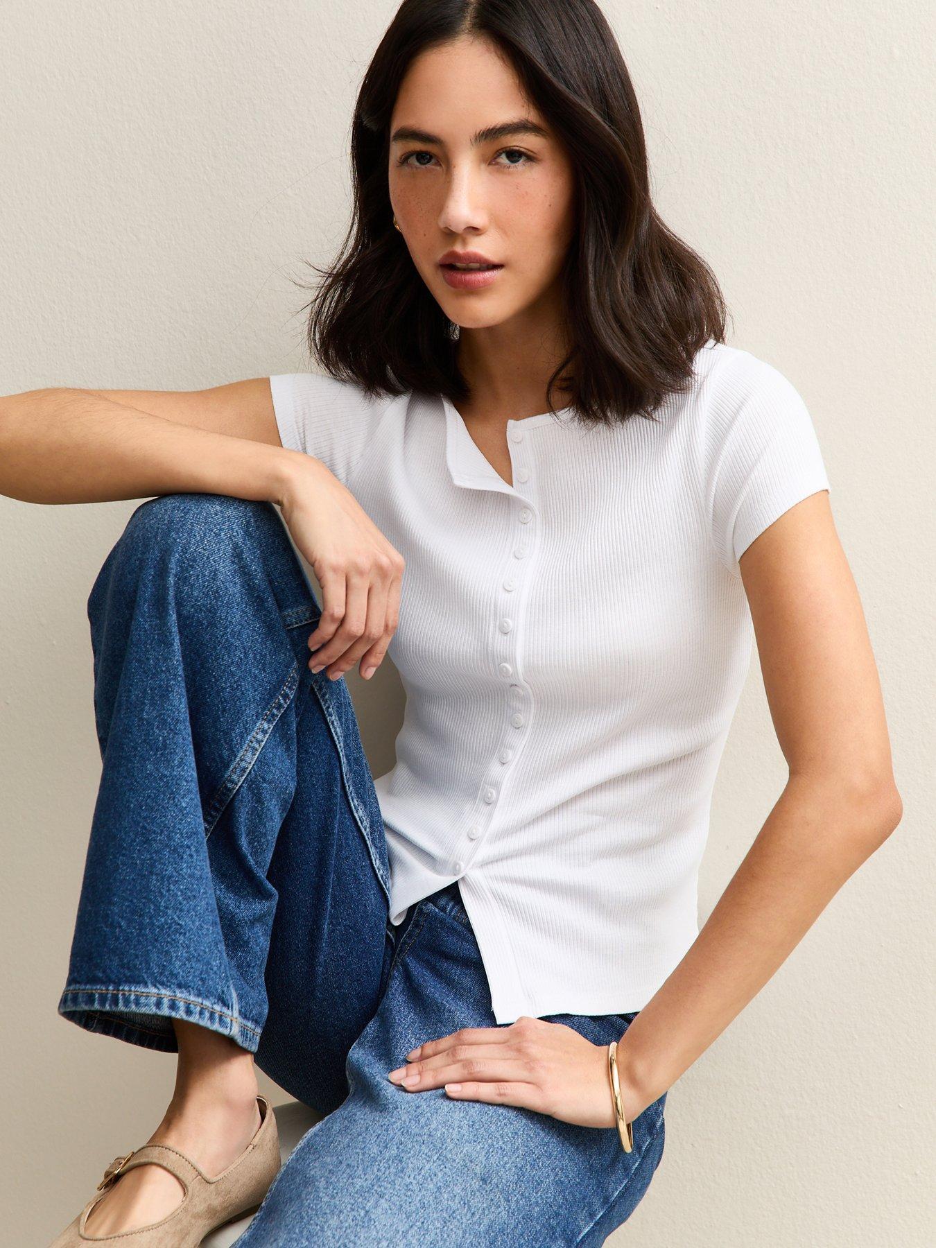 New Look Cream Button Through Baby Tee - Cream