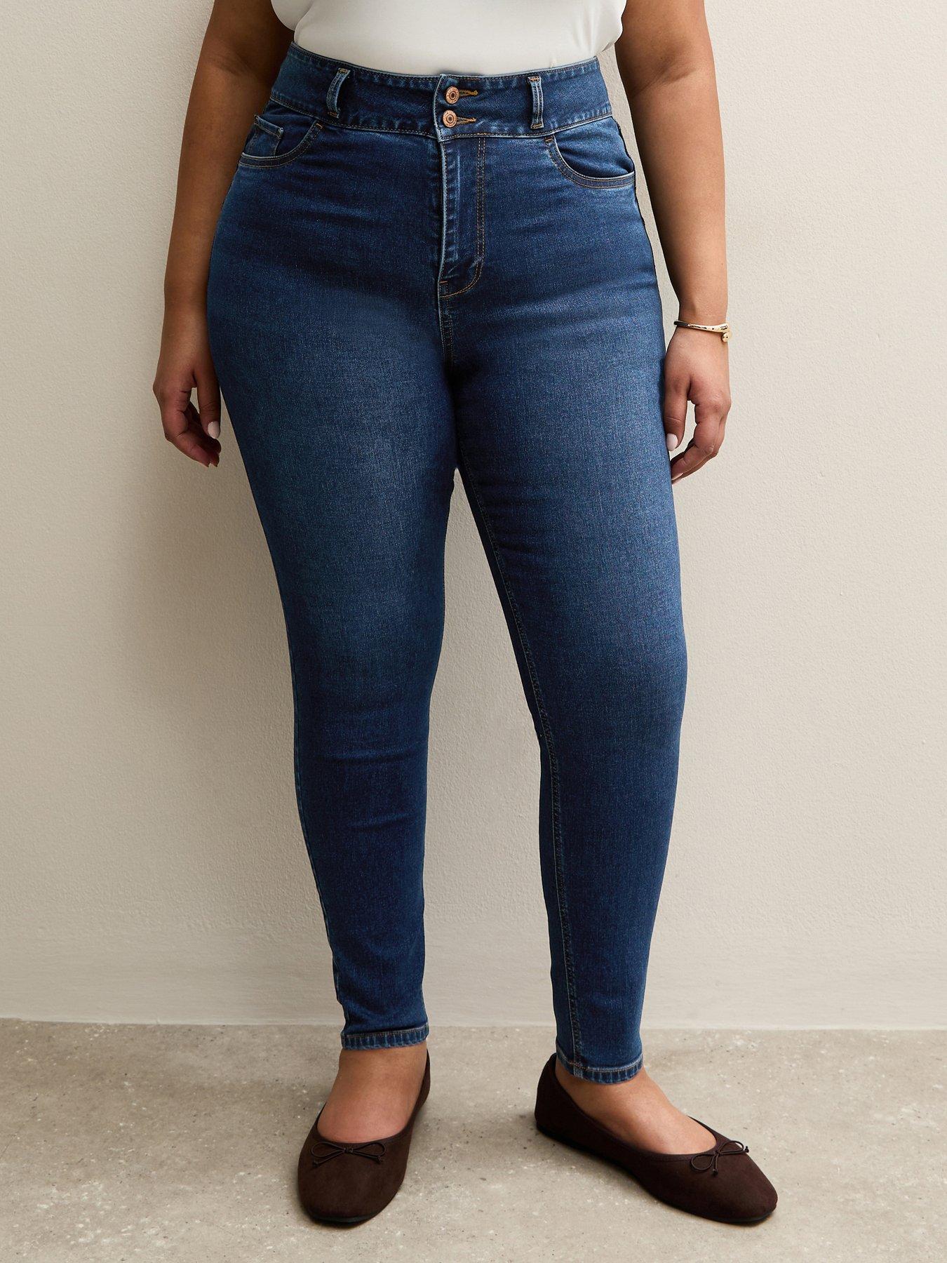 New Look Curves Yazmin High Waisted Slim Leg Jeans - Dark Blue