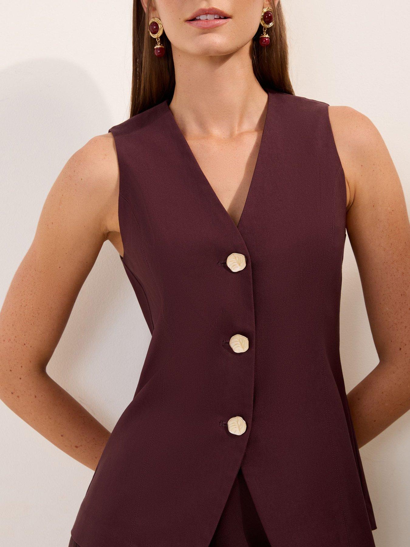 Image 4 of 4 of Friends Like These Stretch Gold Button Waistcoat - Brown