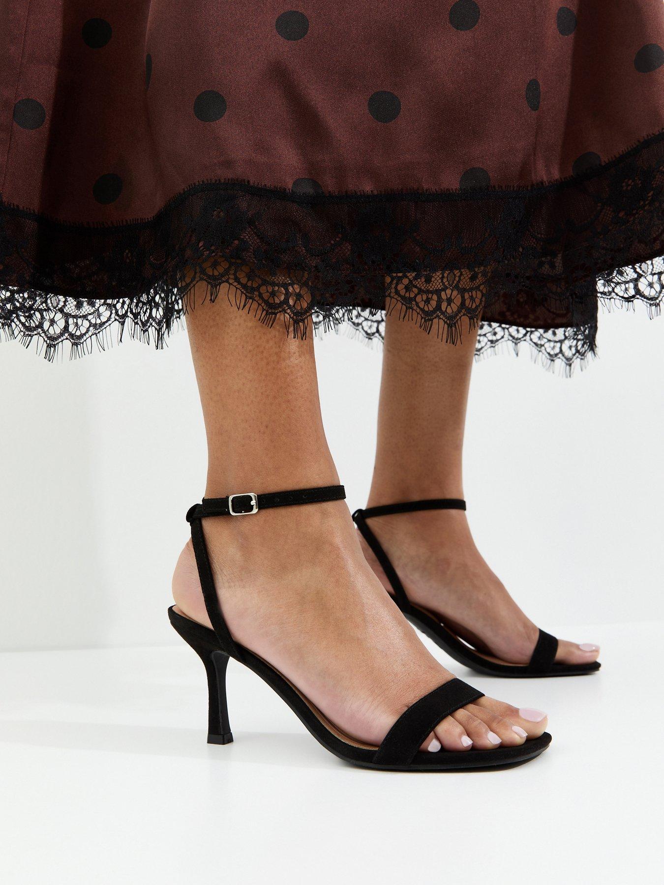 New Look Faux Suede Square Top Stiletto Sandals - Black