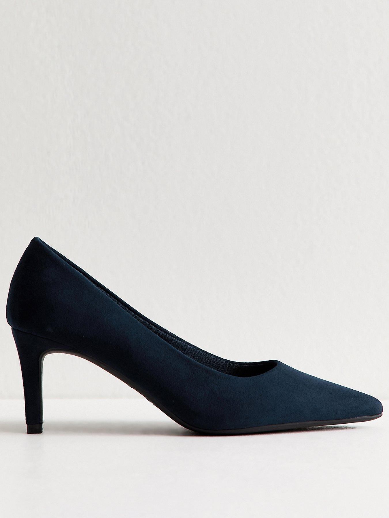 New Look Navy Faux Suede Mid Stiletto Heel Court Shoes - Blue