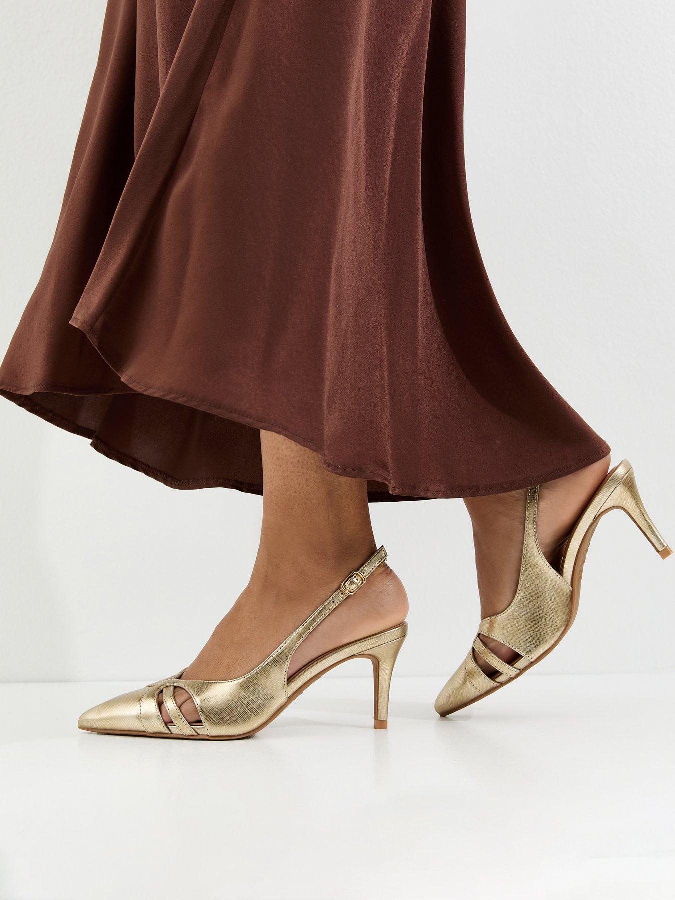 New Look Faux Leather Cut Out Slingback Court Shoes - Gold