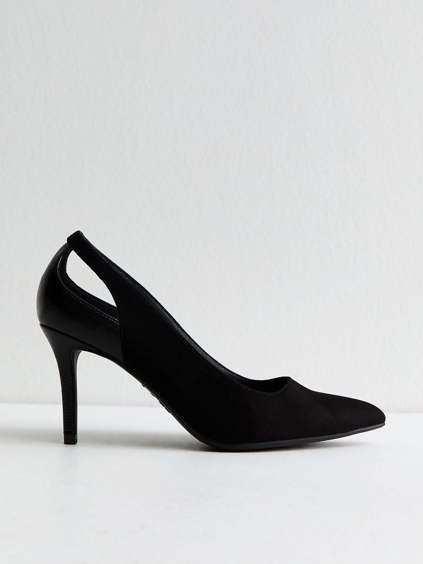 New Look Wide Fit Faux Suede Cut Out Court Shoes - Black