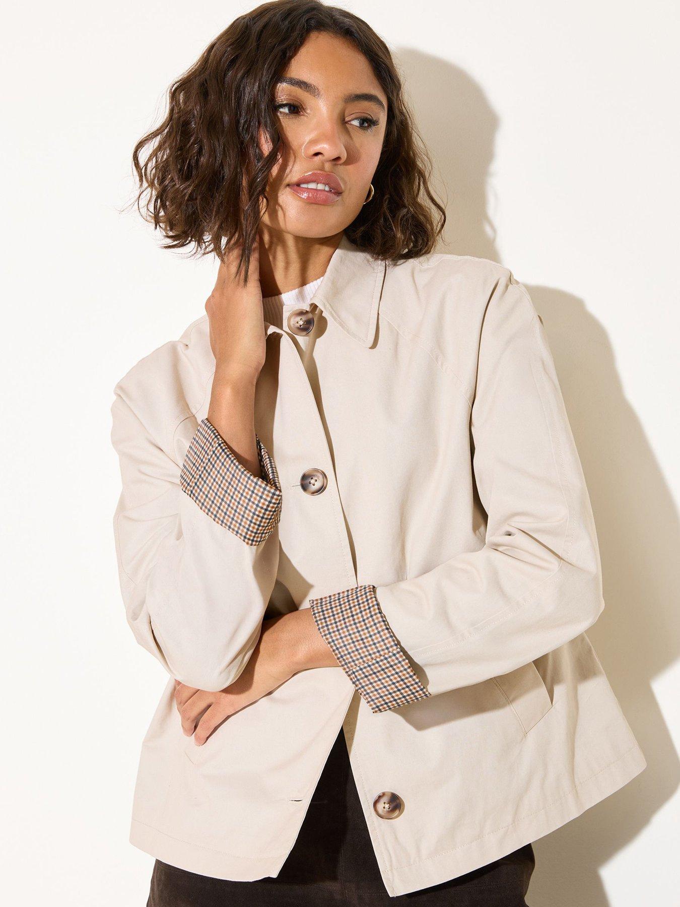 Friends Like These Short Trench Coat With Check Lining - Beige