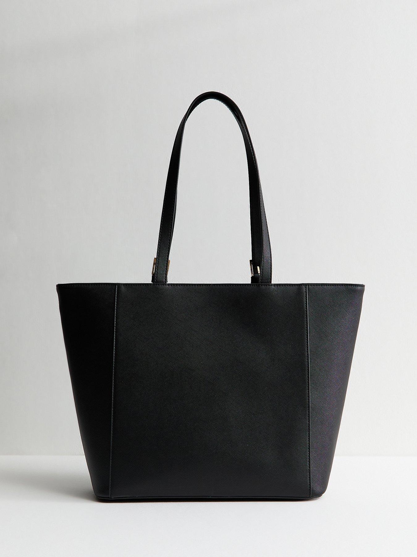 Image 3 of 5 of New Look Textured Faux Leather Logo Tote Bag - Black
