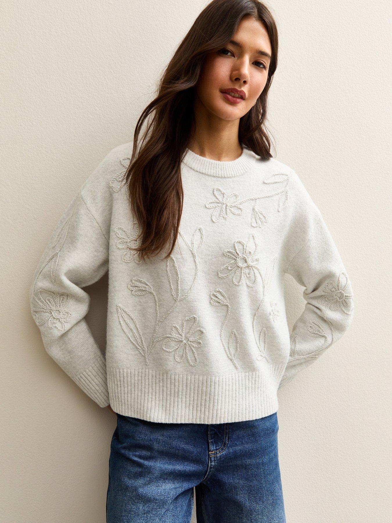 New Look Floral Embroidered Jumper - Light Grey