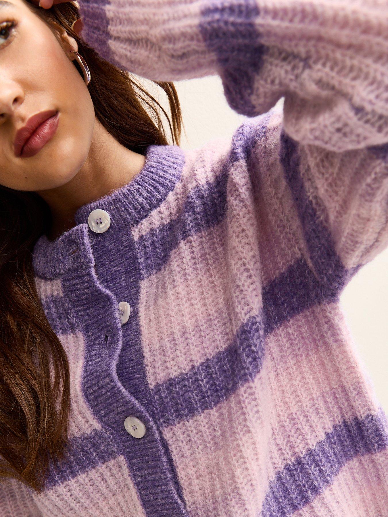 Image 4 of 5 of New Look Light Purple Stitchy Stripe Knit Cardigan