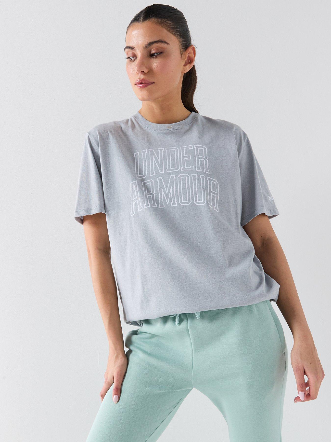 UNDER ARMOUR Womens Rival Knit Oversized Short Sleeve T-Shirt - Grey