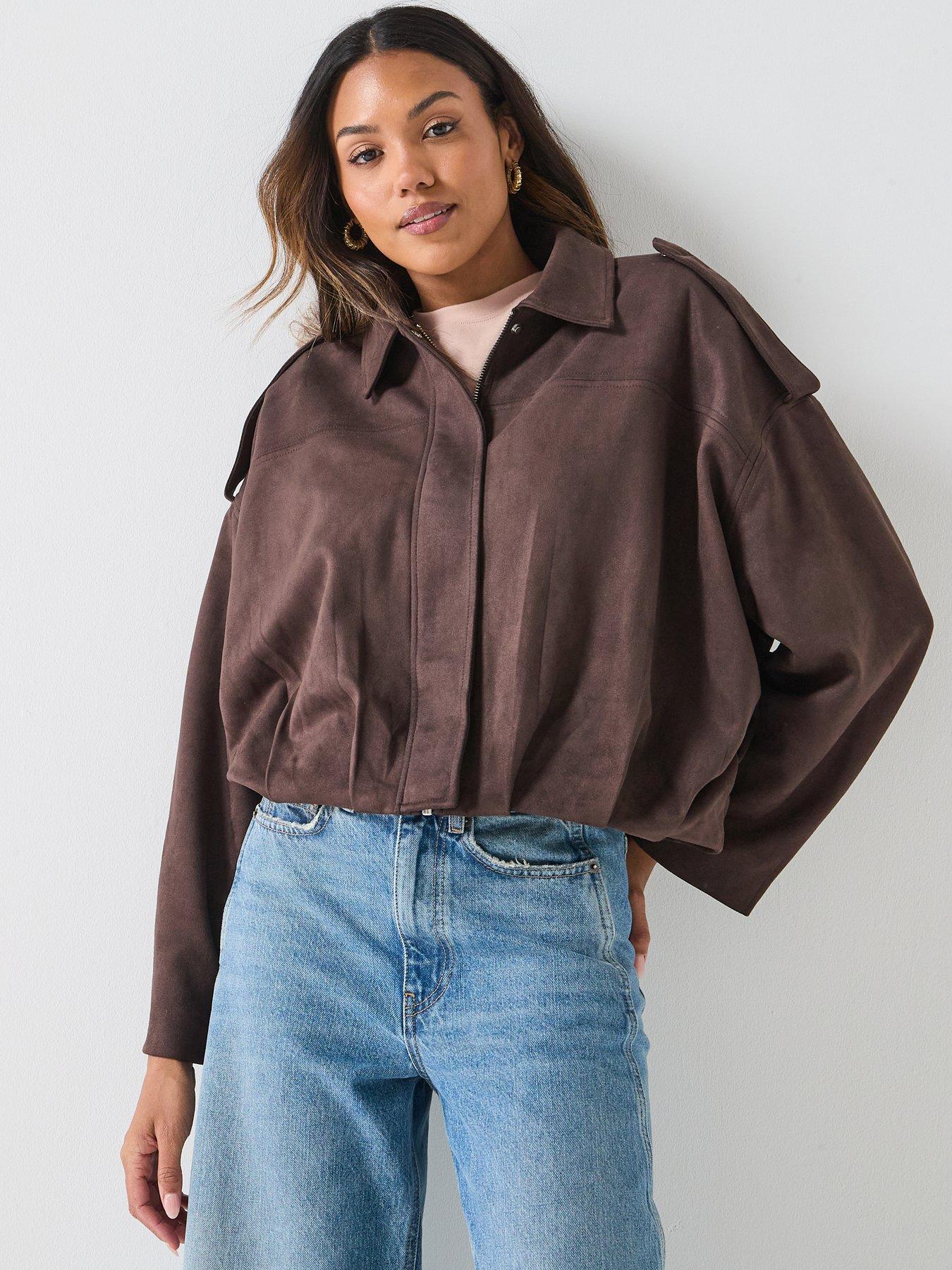 JDY Nia Faux Suede Jacket - Brown