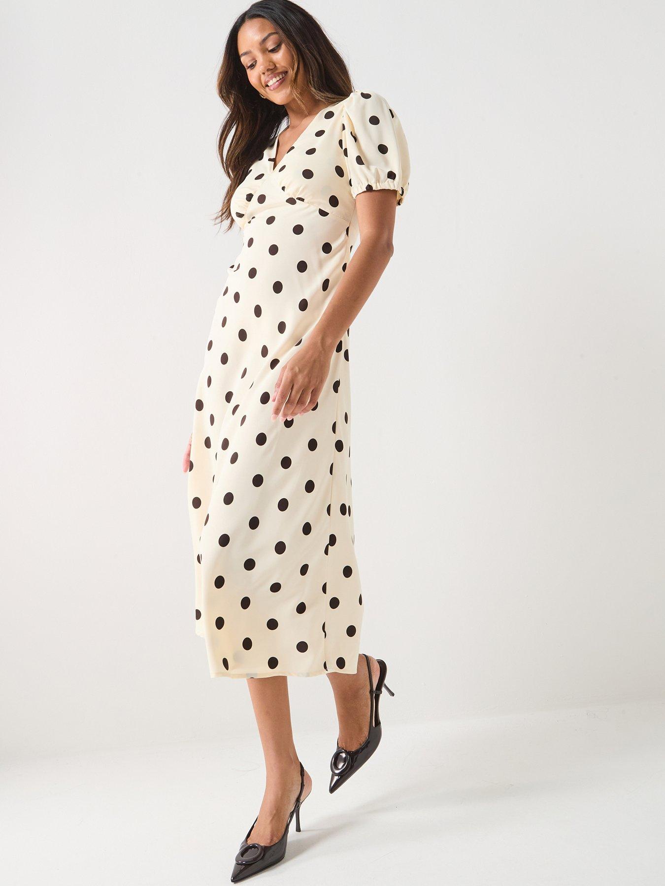 Jdy Polka Dot Short Sleeve Midi Dress - Cream