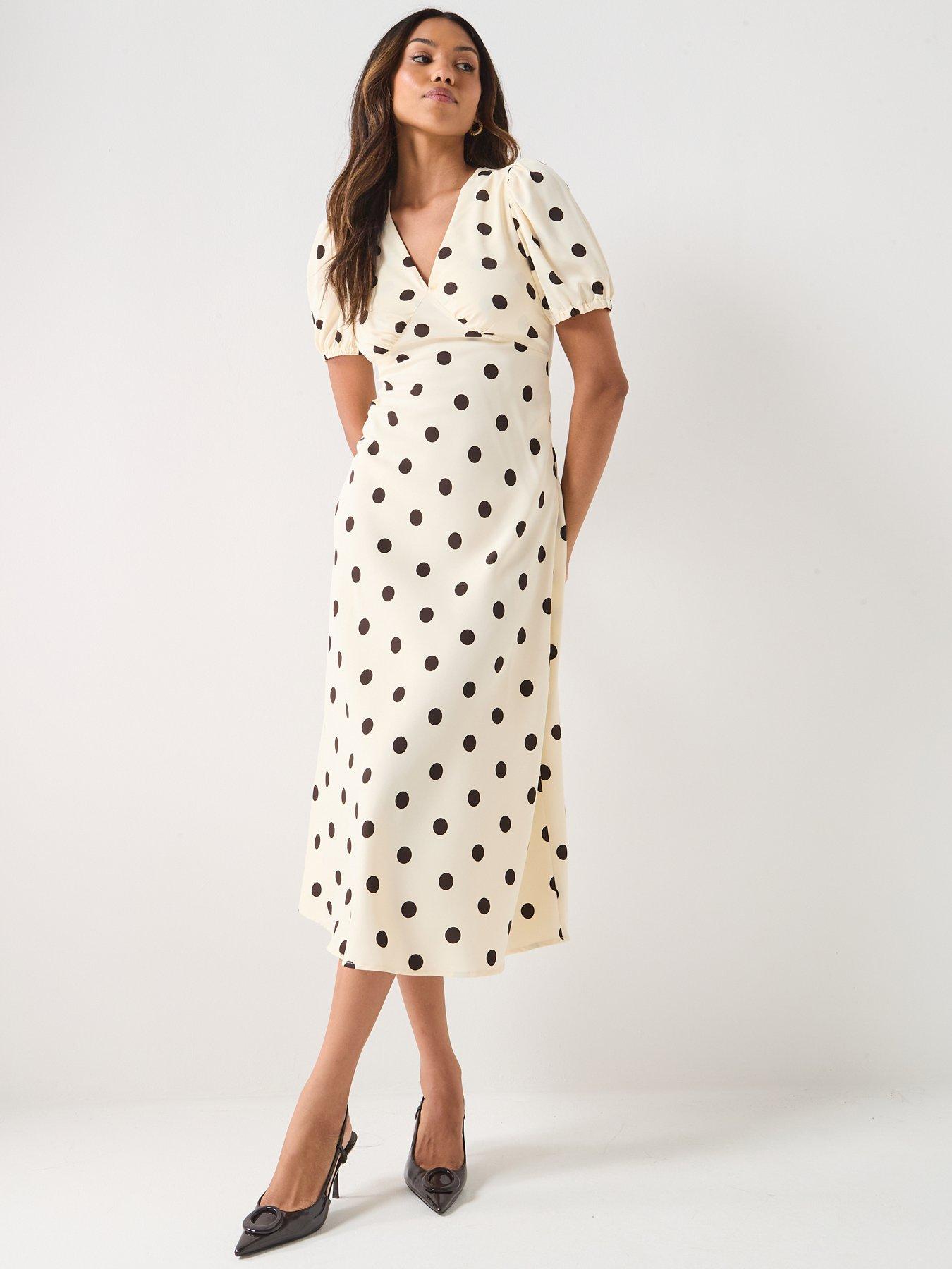 JDY Polka Dot Short Sleeve Midi Dress - Cream | Very