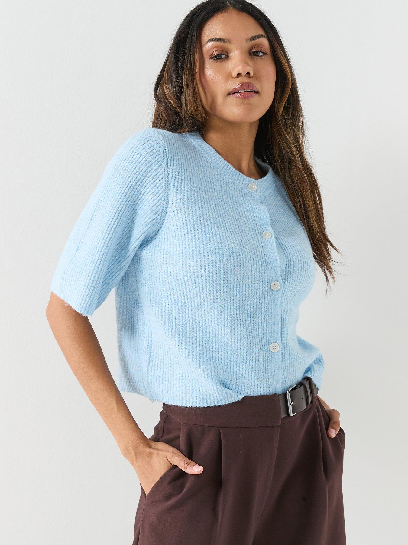 Image 1 of 4 of PIECES Pcsilly Short Sleeve Knit Cardigan - Blue