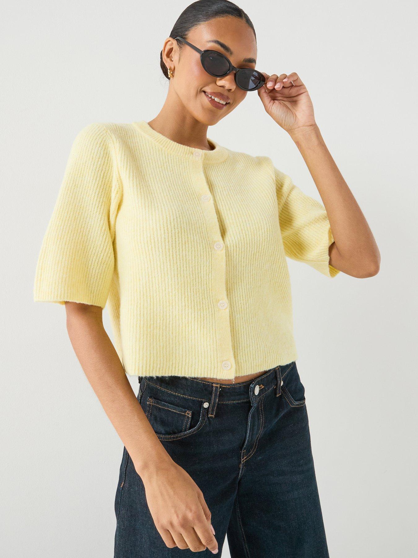 PIECES Pcsilly Short Sleeve Knit Cardigan - Pale Banana