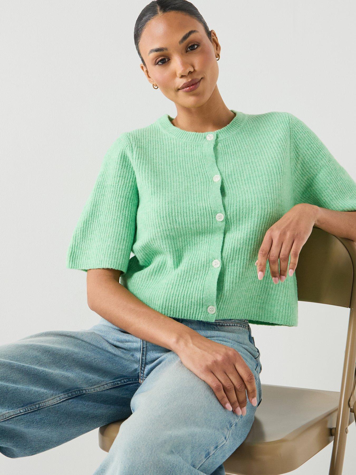 PIECES Pcsilly Short Sleeve Knit Cardigan  - Sprucestone