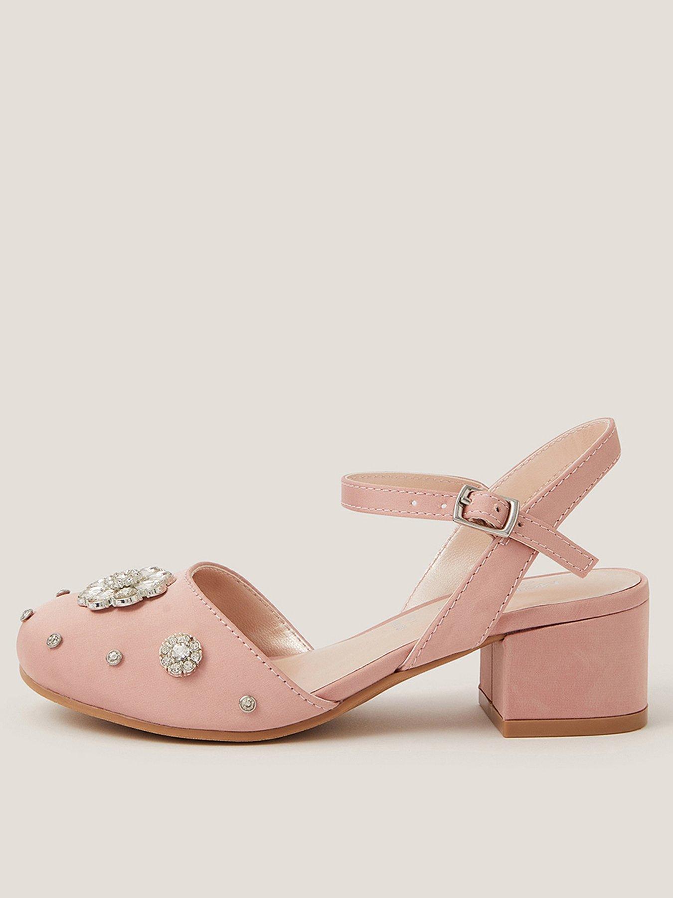 Monsoon Girls Satin Flower Gem 2 Part Heel Shoes - Pink