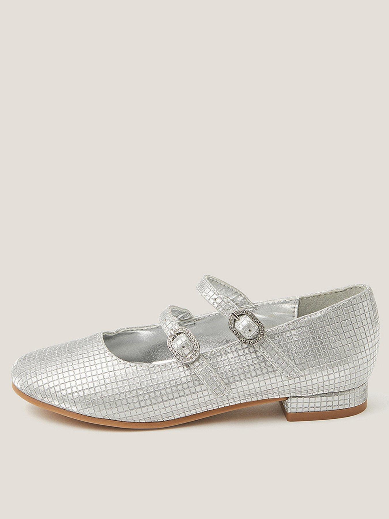 Monsoon Girls Mirror Double Strap Heel Shoes - Silver