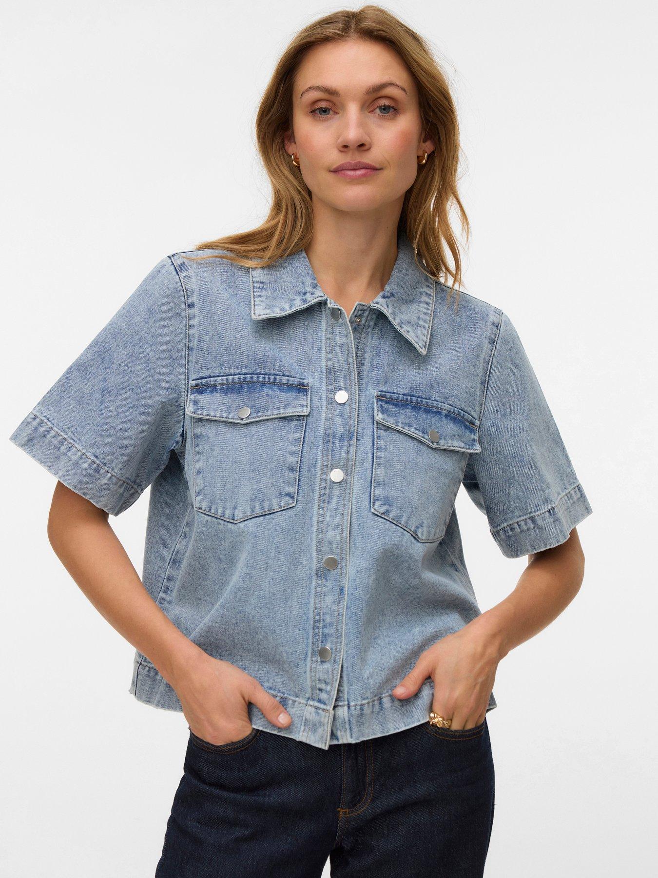 Vero Moda Short Sleeve Denim Shirt - Light Blue