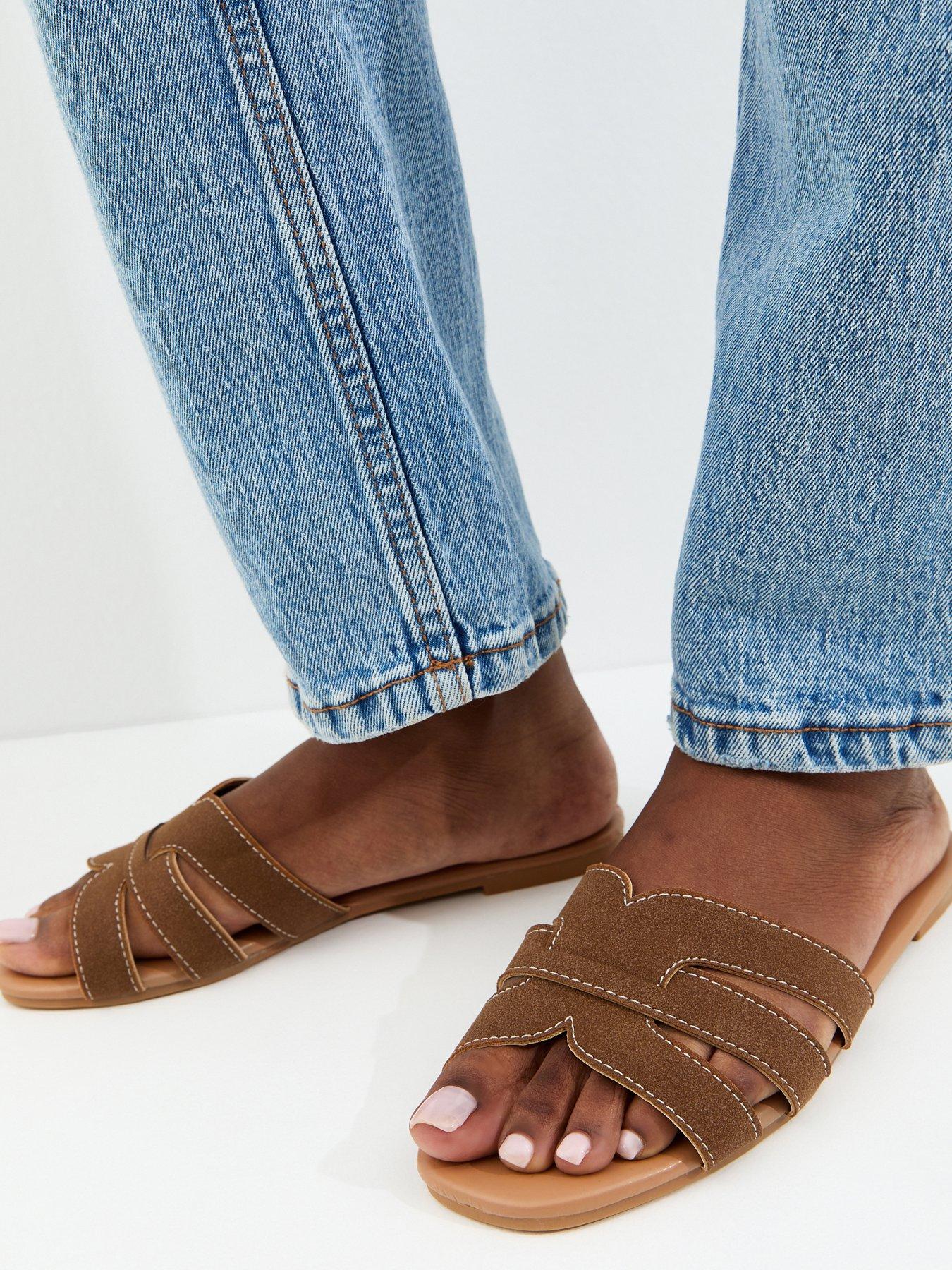 New Look Tan Faux Suede Interwoven Strap Flat Mule Sandals