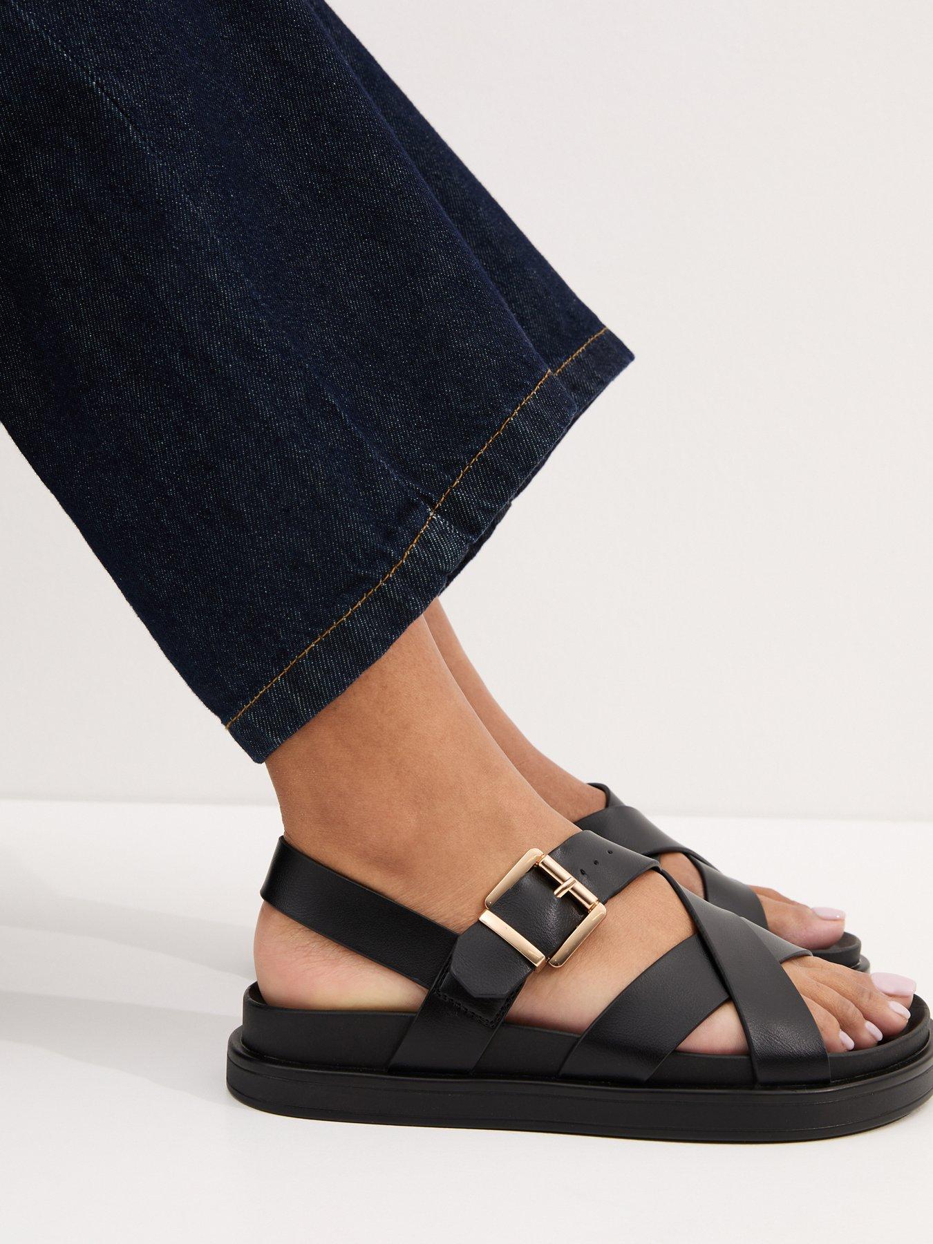 Image 5 of 5 of New Look Faux Leather Multi Strap Chunky Flat Sandals - Black