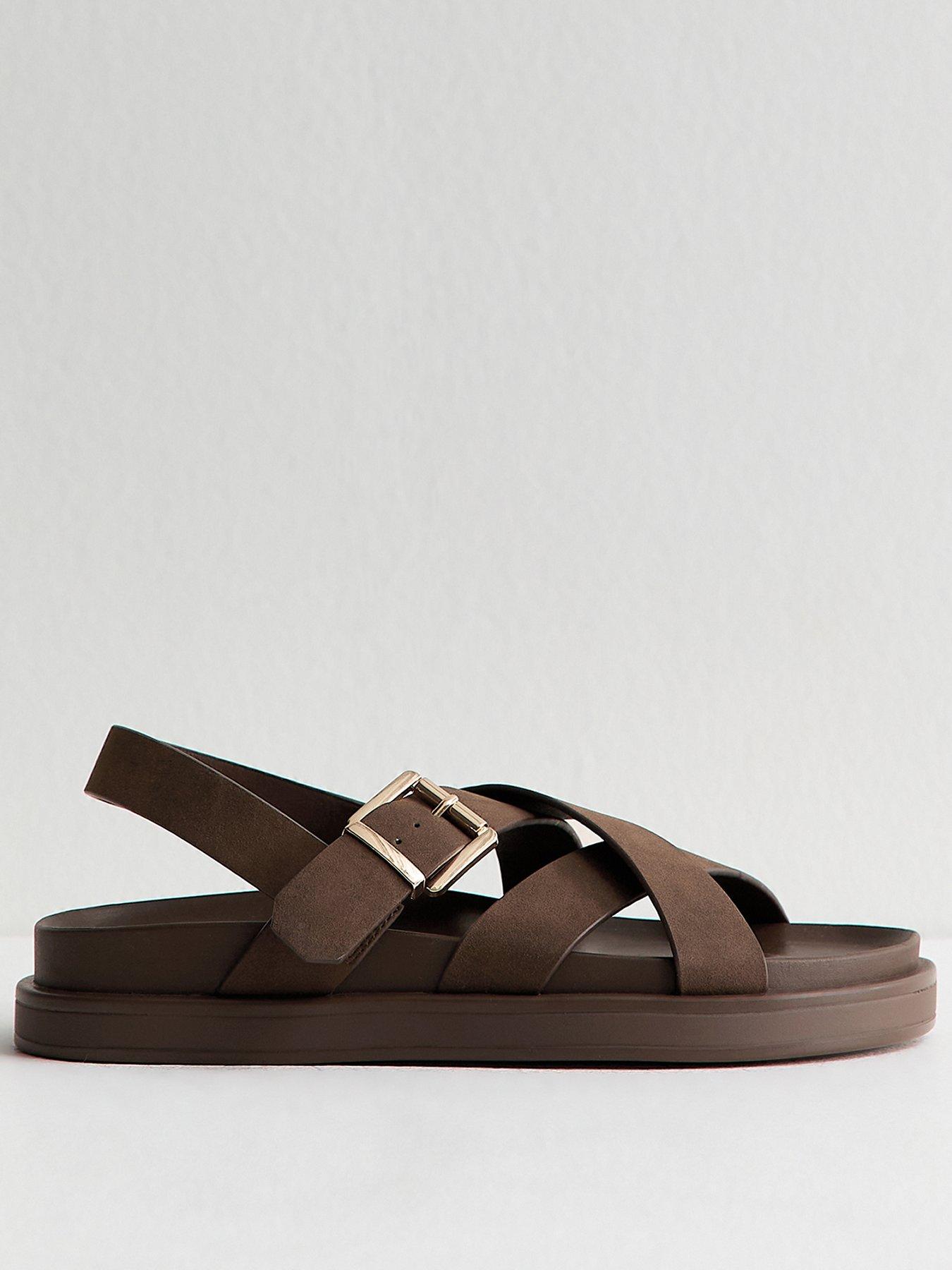 princess polly baby blue dress ASOS DESIGN Wide Fit Francis leather woven flat sandals in tan