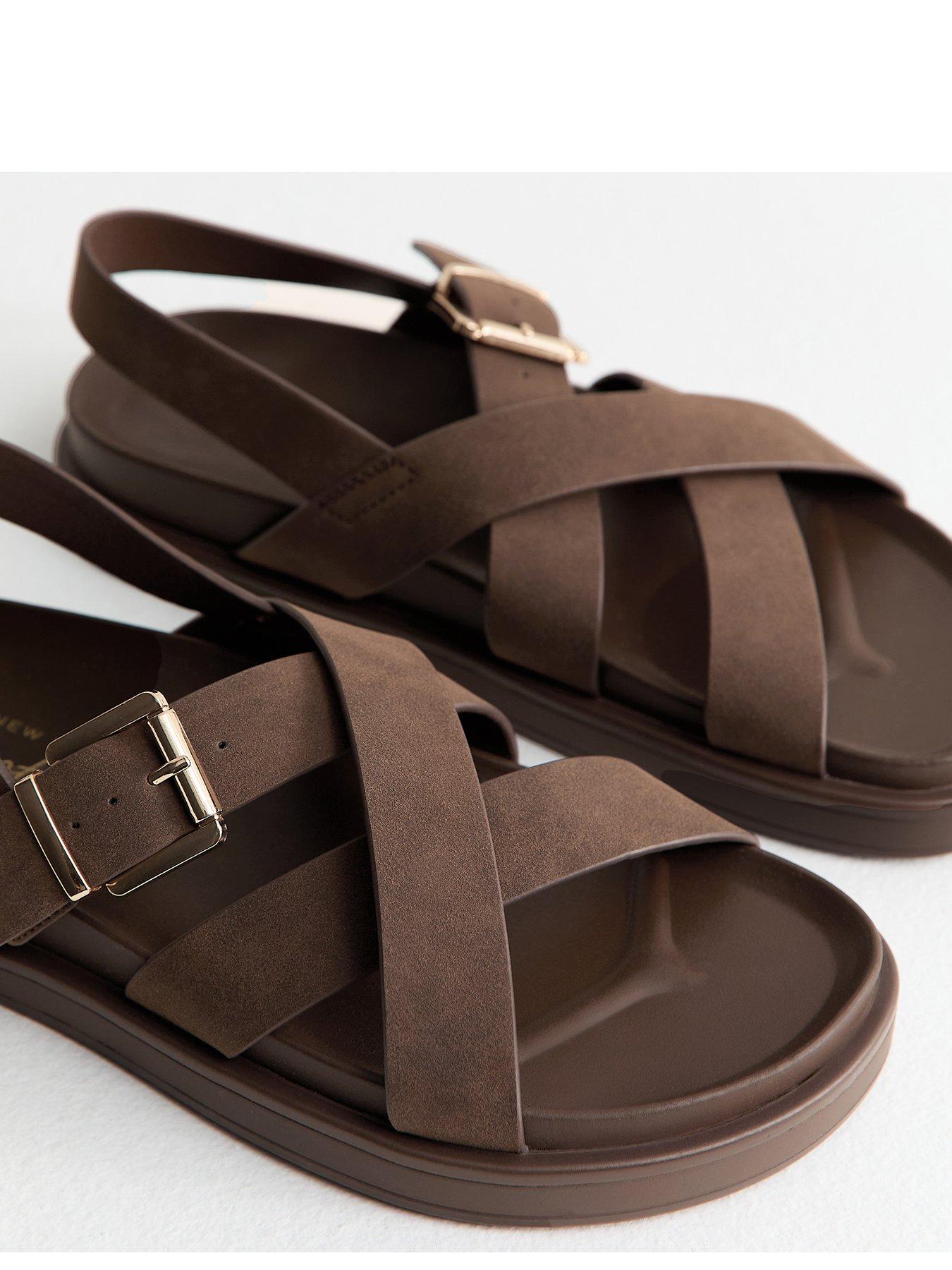 New Look Brown Faux Brushed Leather Multi Strap Chunky Flat Sandals | Very