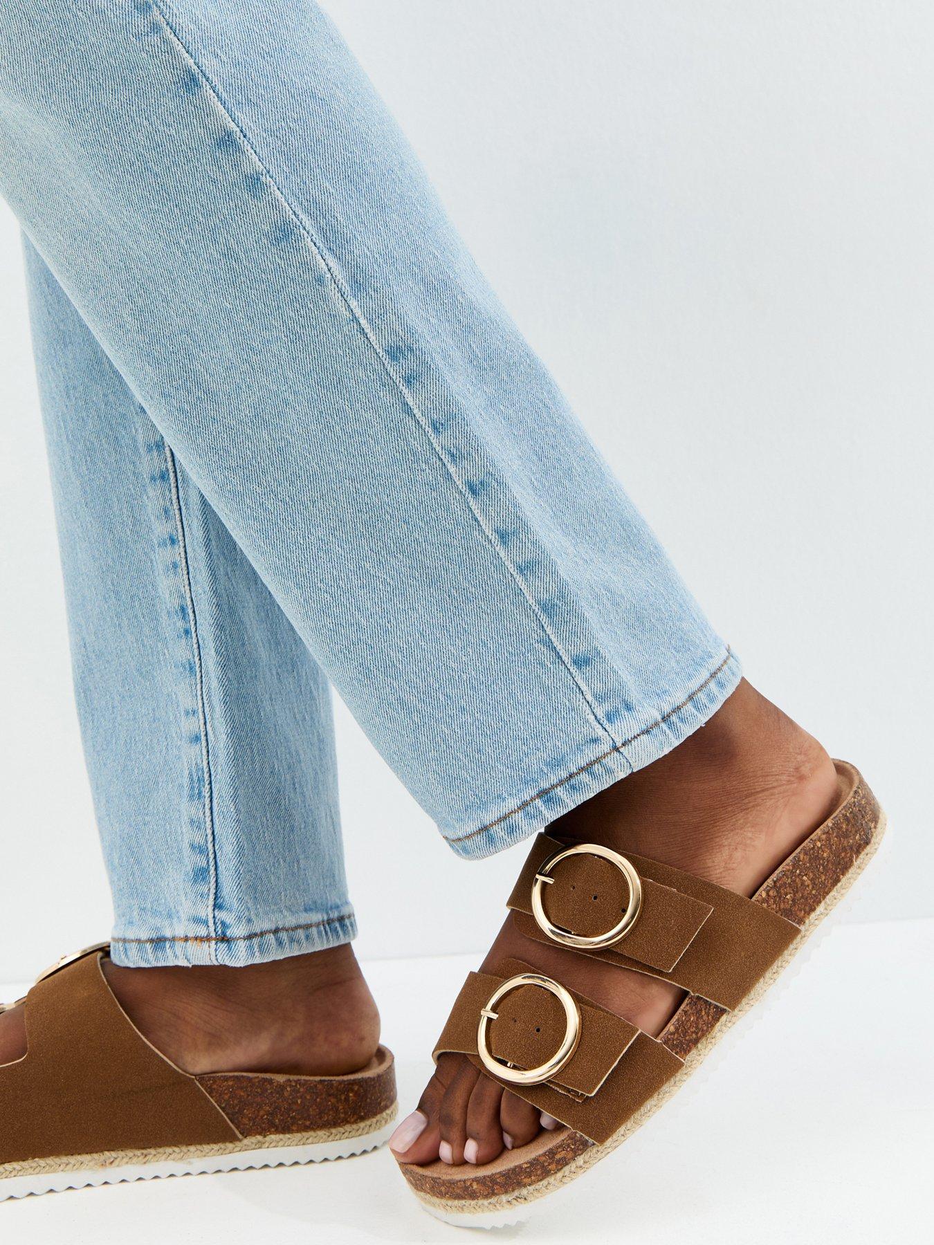 New Look Wide Fit Tan Faux Suede Round Buckle Sandals - Brown | Very