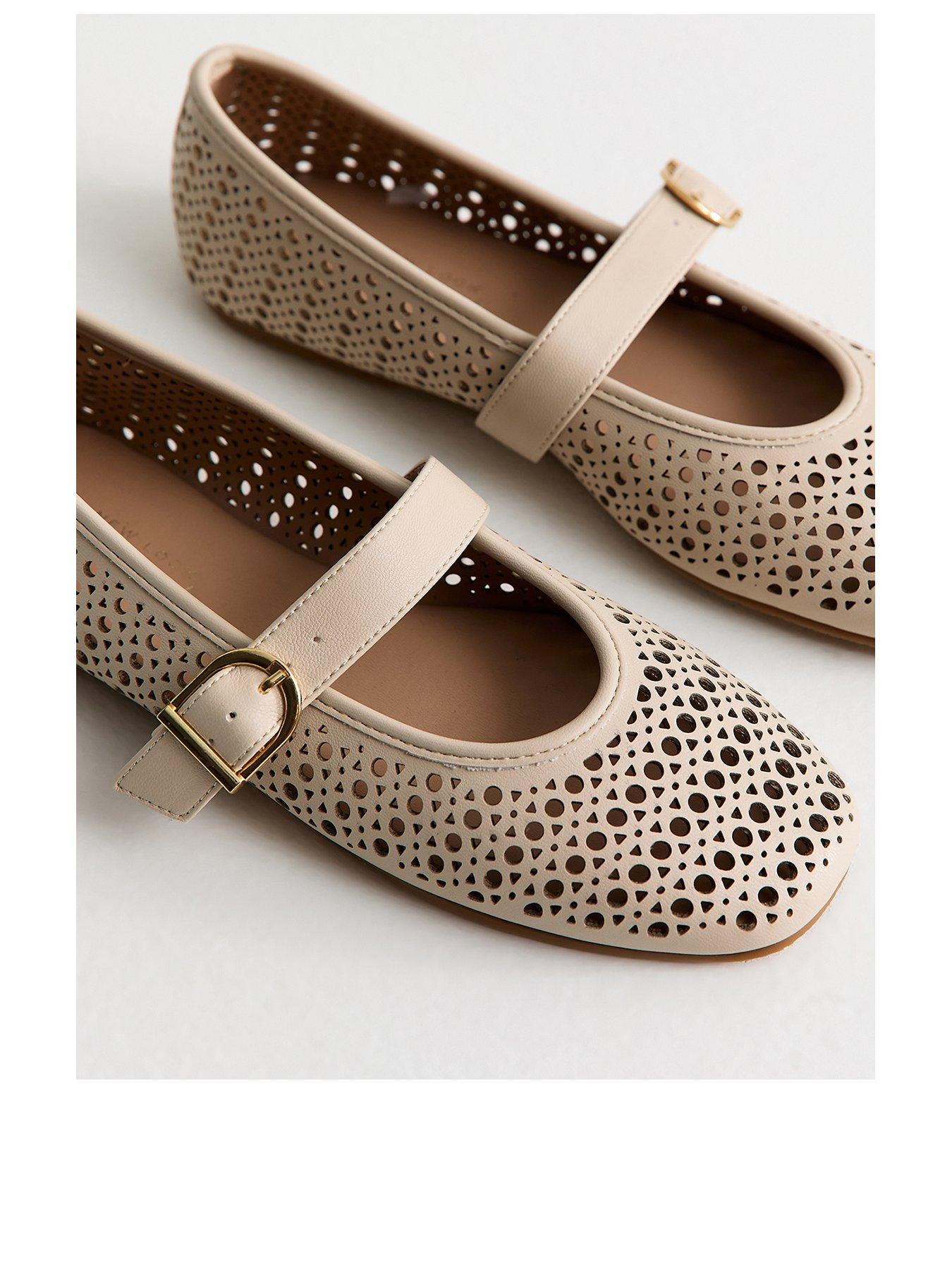Image 2 of 4 of New Look Off Faux Leather Lazor Cut Mary Jane Shoes - White