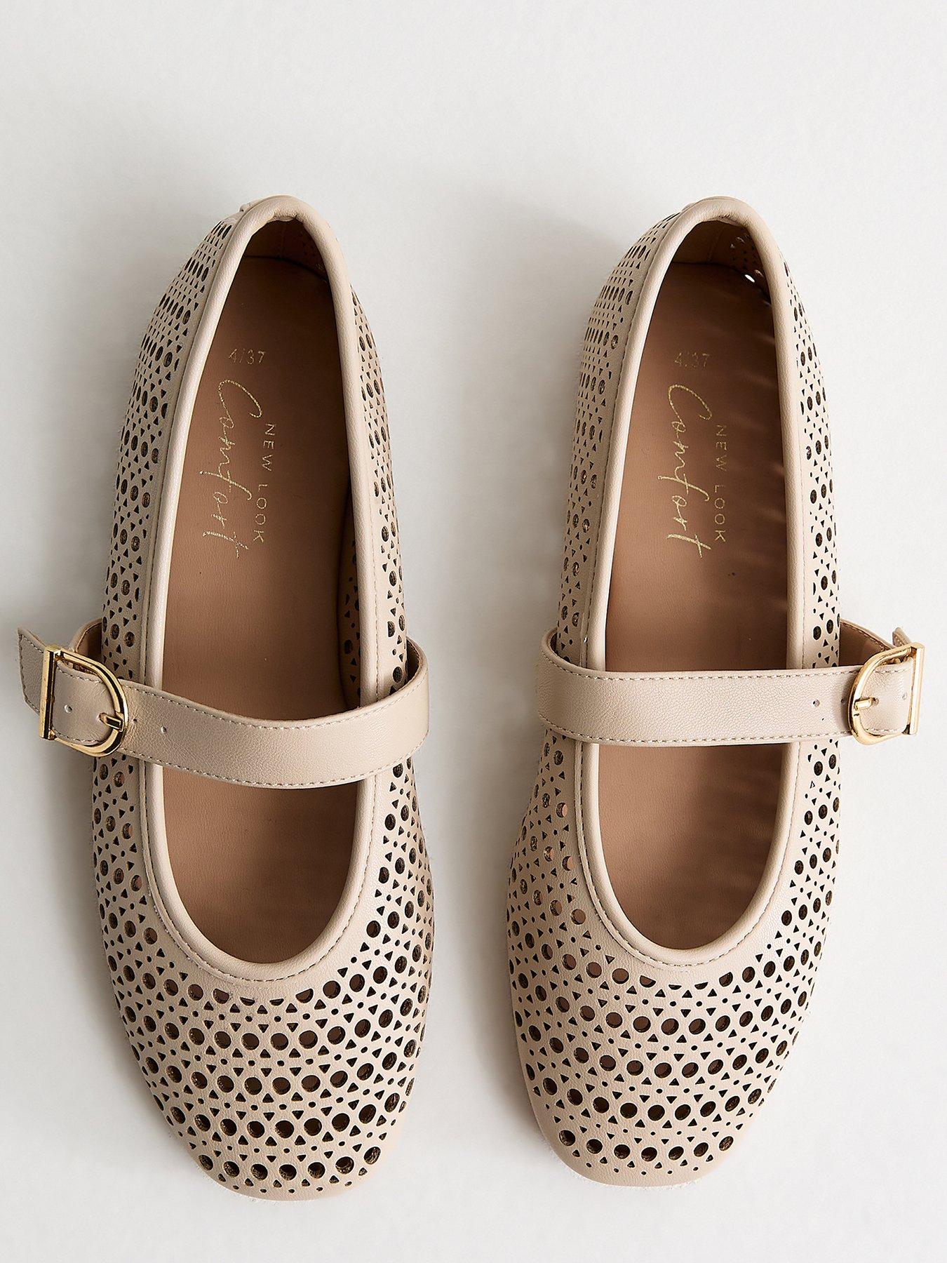 Image 4 of 4 of New Look Off Faux Leather Lazor Cut Mary Jane Shoes - White