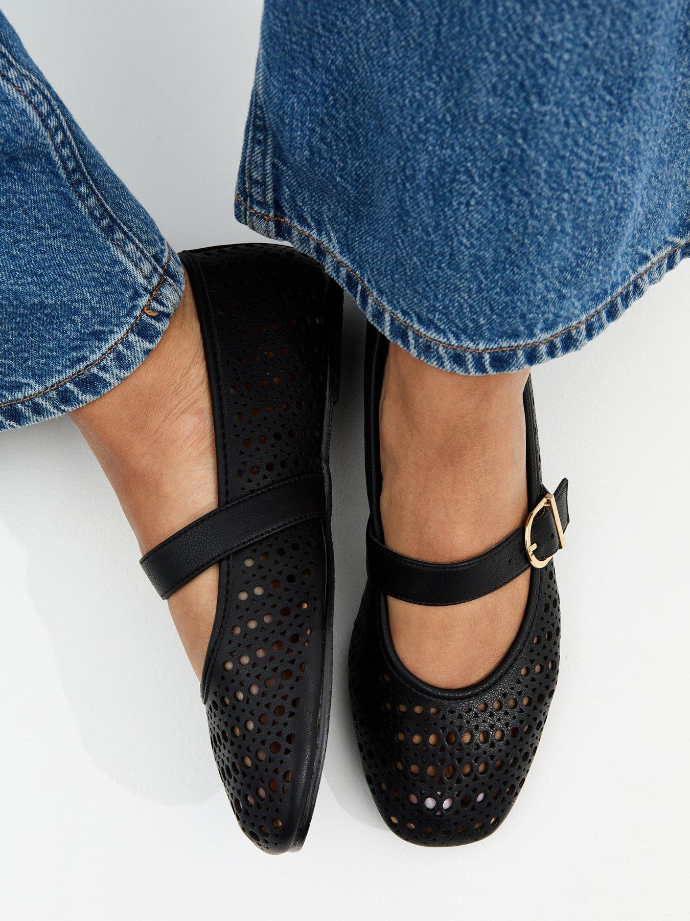 New Look Faux Leather Lazor Cut Mary Jane Shoes - Black | Very