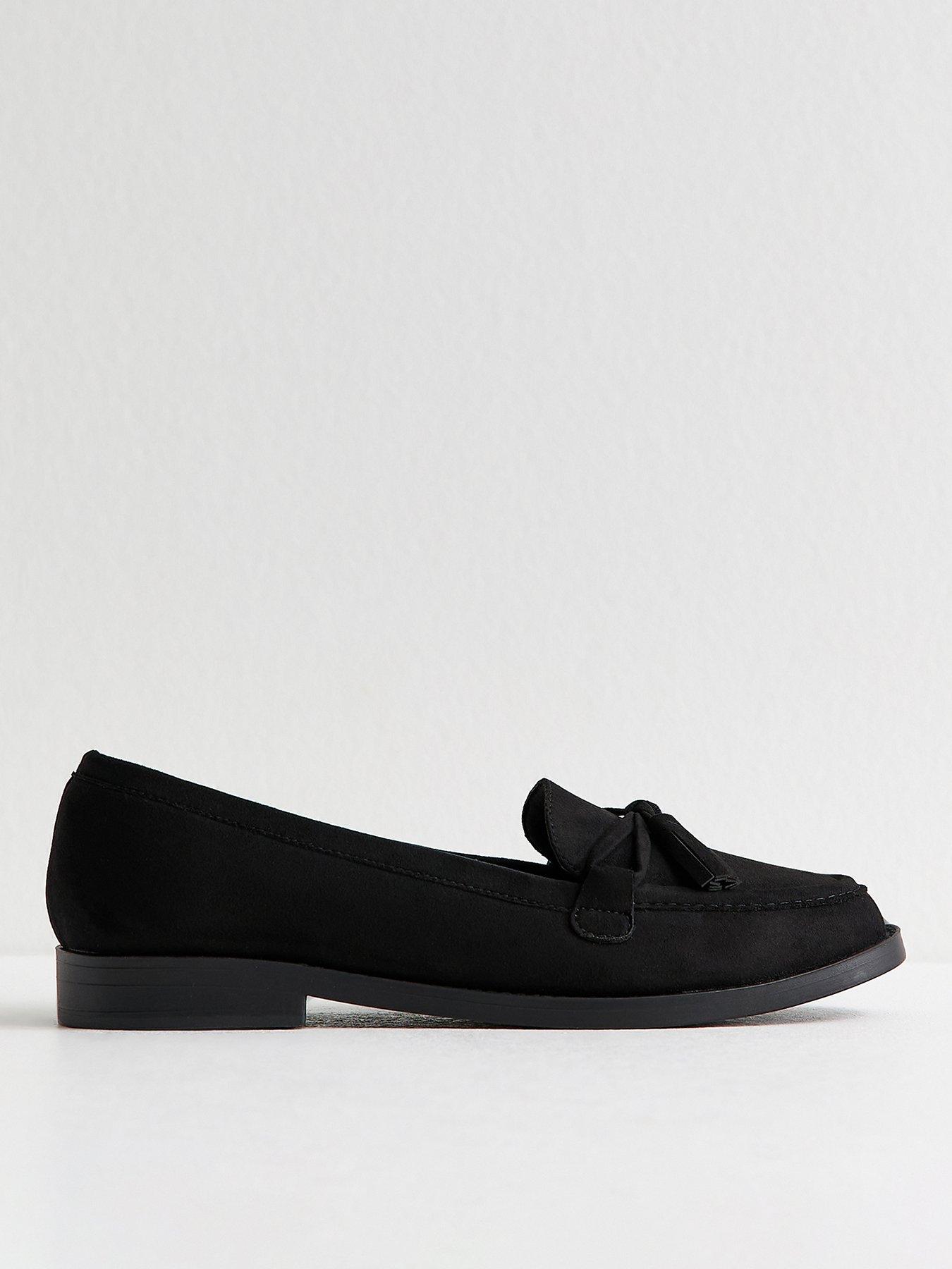 New Look: Faux Suede Bow Applique Loafer - Black