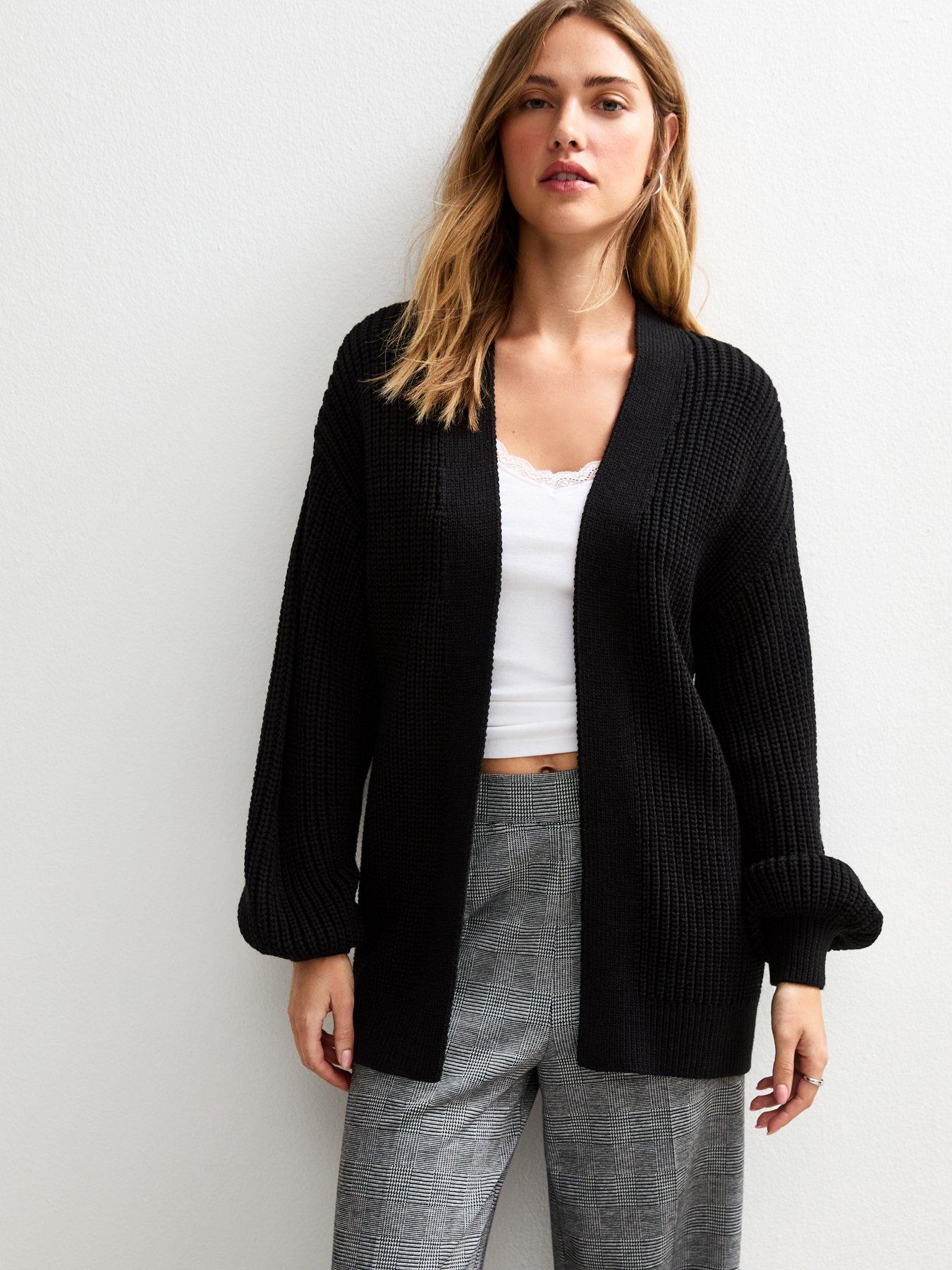 Image 1 of 5 of New Look Knitted Balloon Sleeve Cardigan - Black